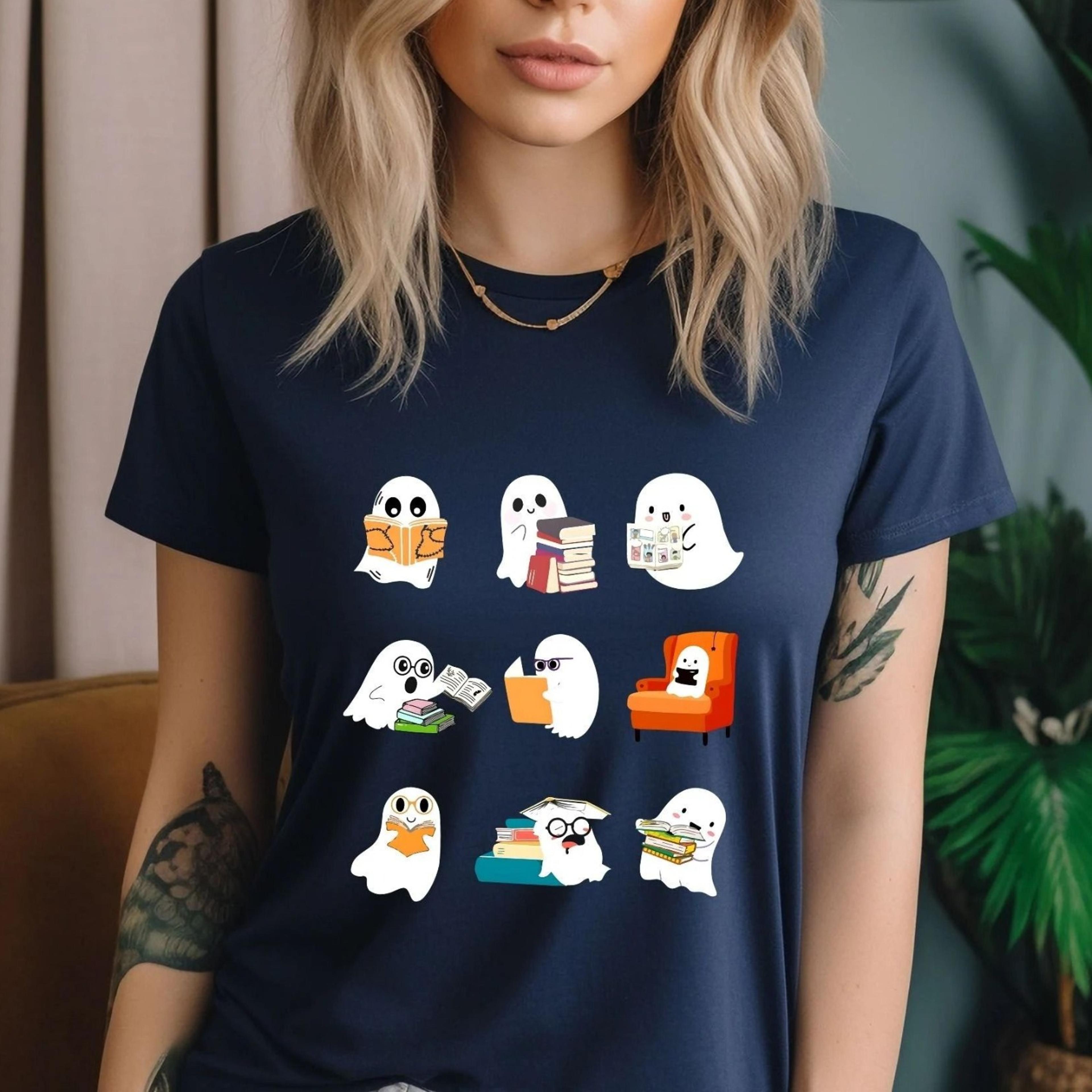 ghost reading shirt, halloween school shirt, teacher halloween shirt, halloween gift, book lover t-shirt, reading shirt,