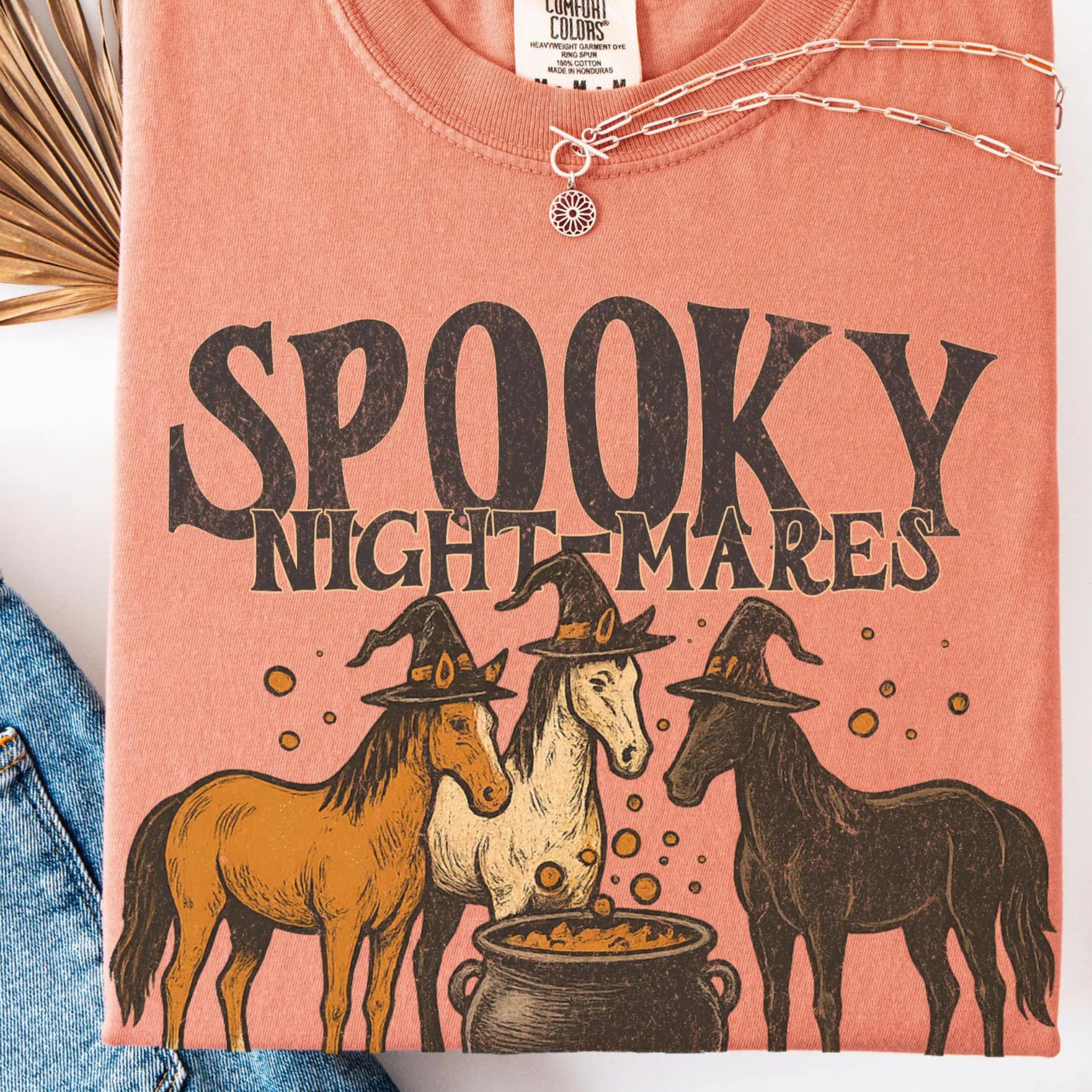 spooky night mares horse comfort colors halloween shirt vintage witch tee