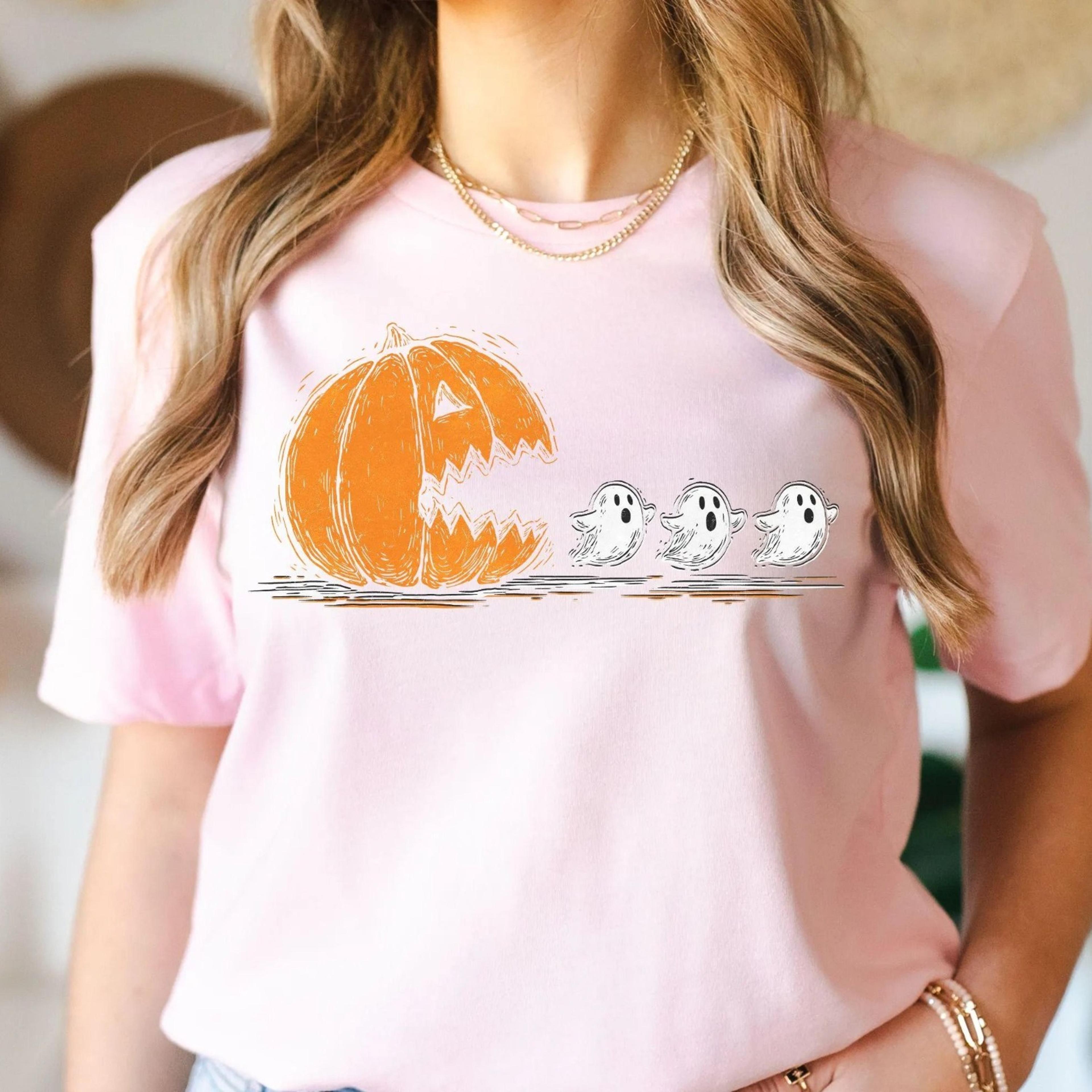 funny halloween pumpkin ghost shirt, pumpkin pacman shirt,halloween pumpkin eat ghost shirt,pumpkin eating ghosts graphi