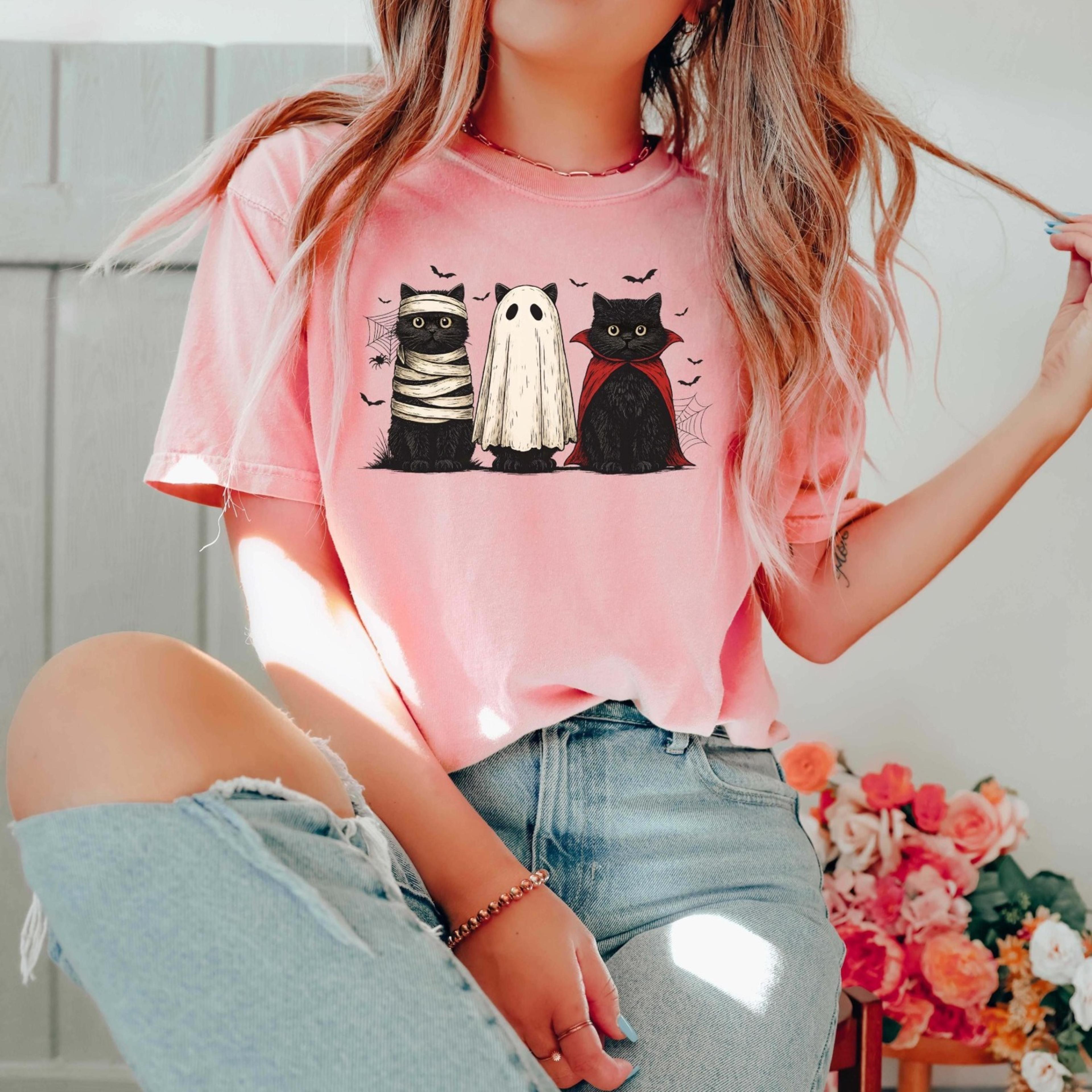halloween black cat shirt, spooky cat shirt, cute ghost cat shirt, witch cat shirt, funny halloween shirt, cat lover spo