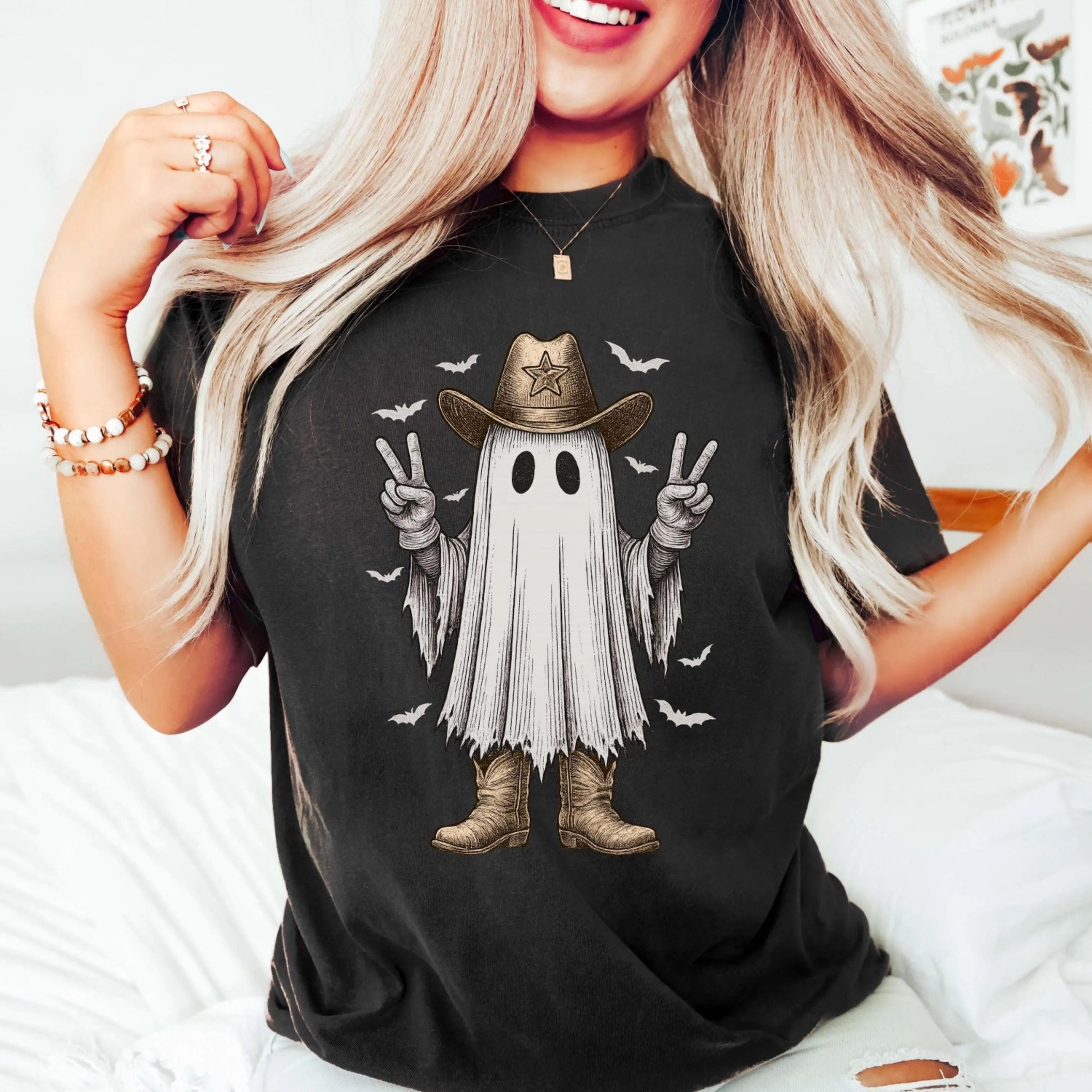 halloween western ghost shirt, spooky ghost shirt, western spooky shirt, retro ghost shirt, country halloween shirt, cow