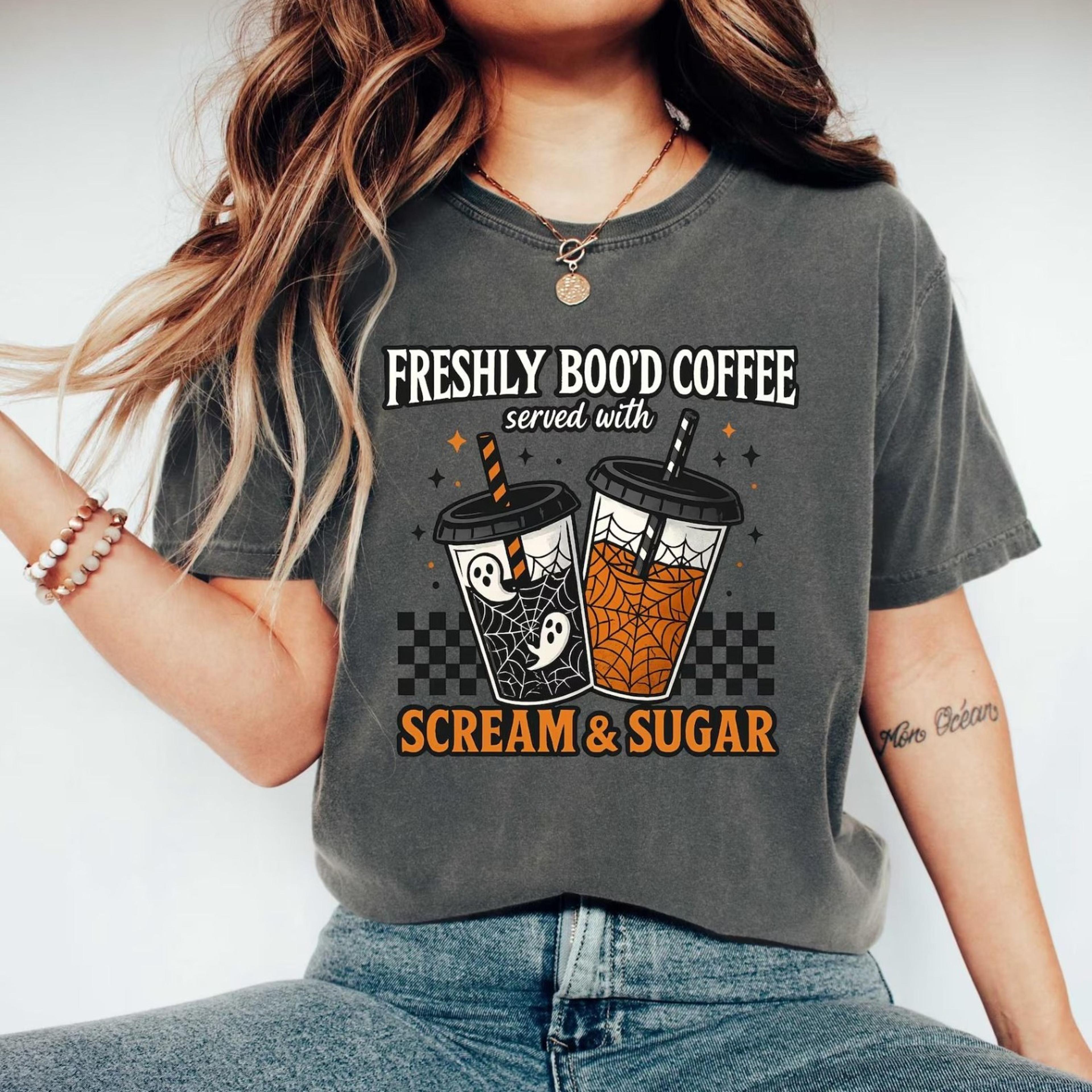 halloween freshly boo'd coffee shirt halloween spooky season shirt halloween coffee lover shirt ghost coffee shirt, h