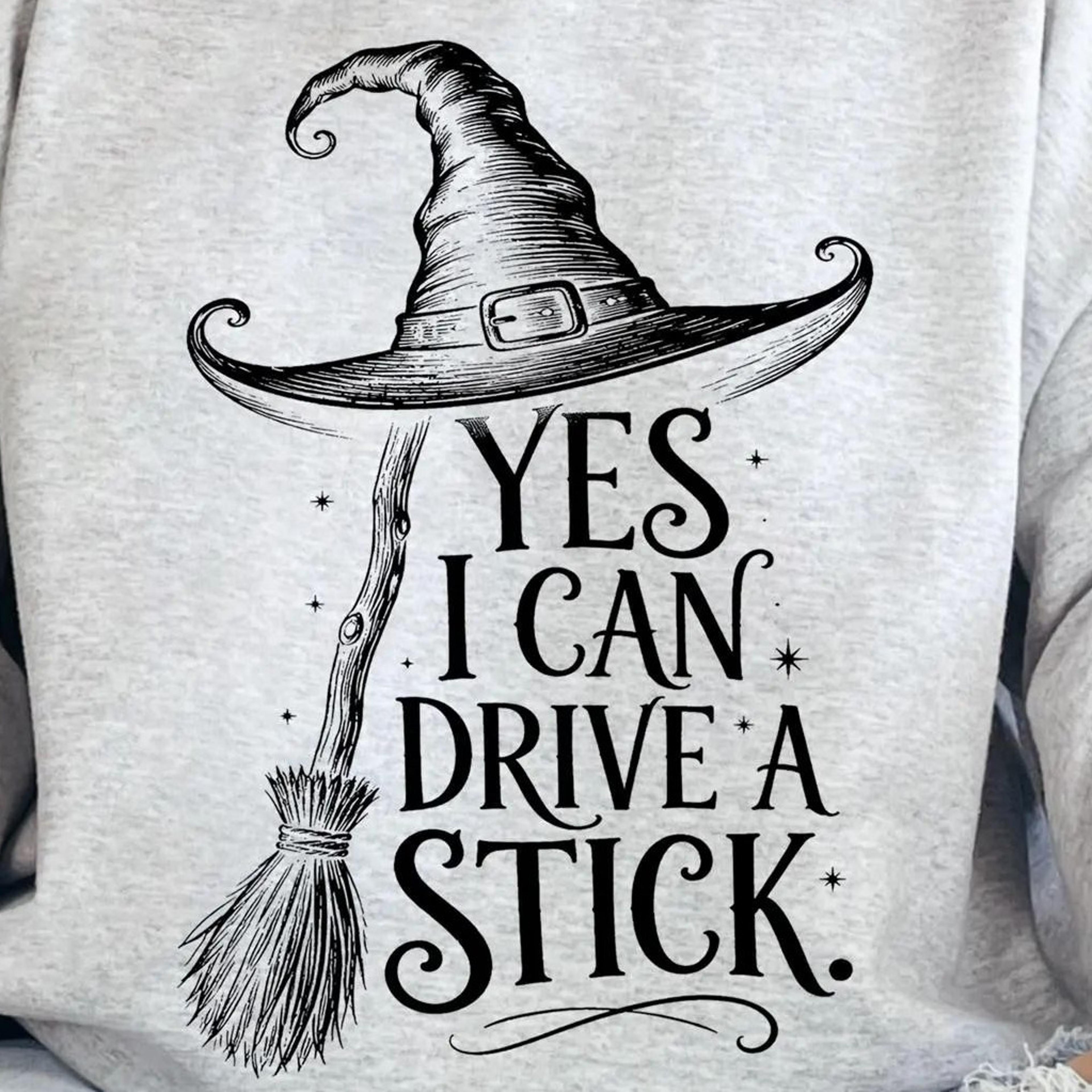 yes i can drive a stick halloween shirt funny witch tee