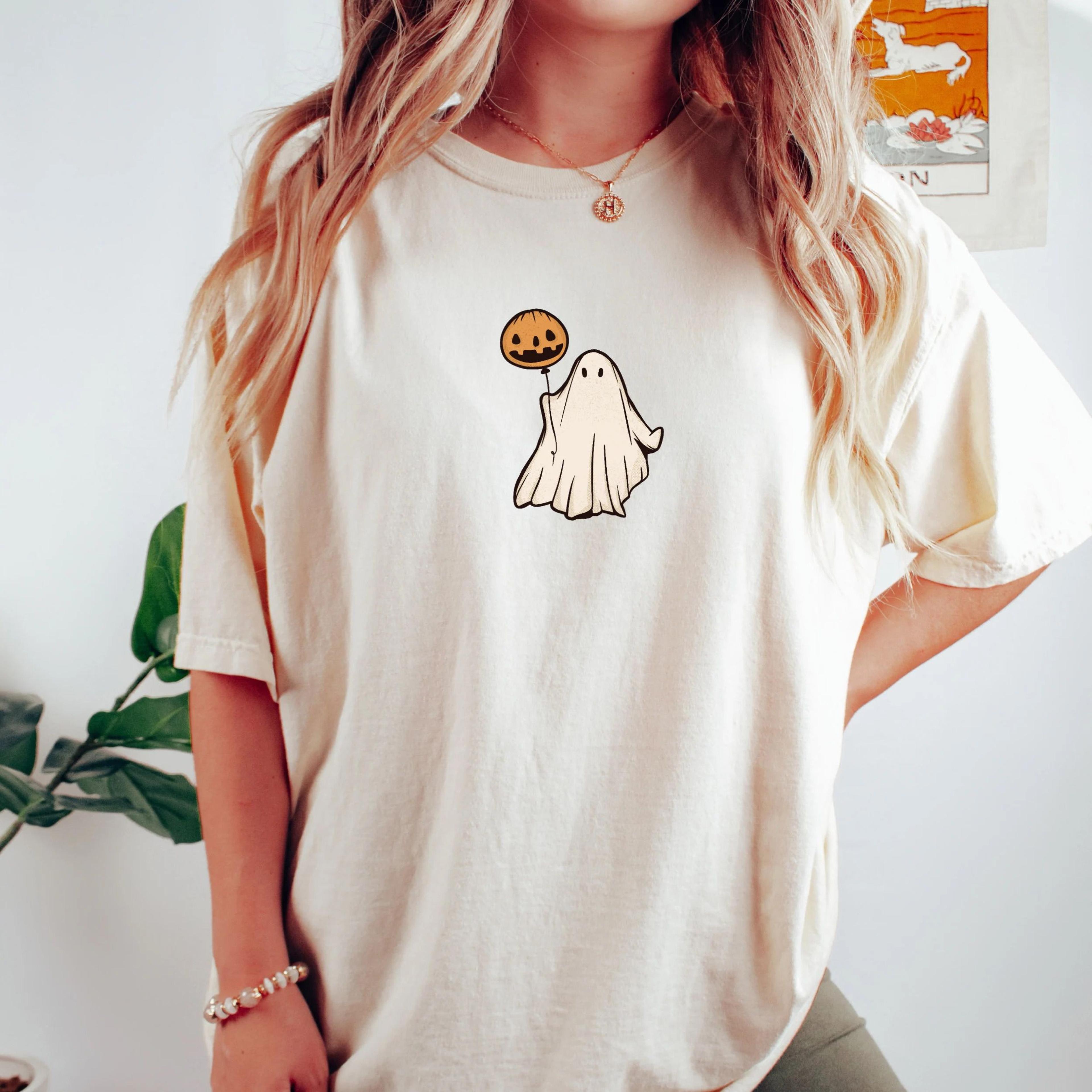 cute halloween ghost shirt pumpkin fall tee for women