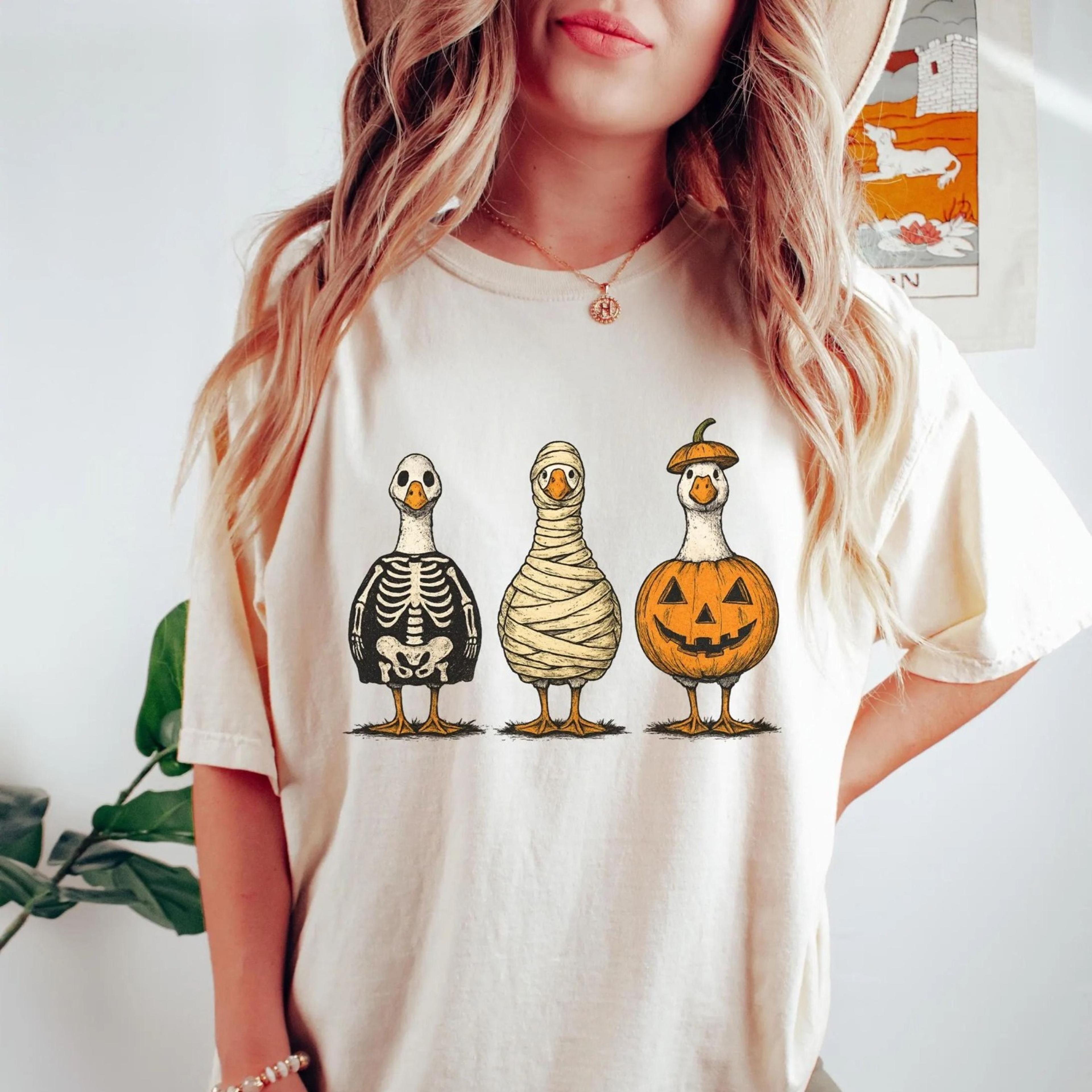 goose halloween shirt, vintage halloween shirt, ghost pumpkin witch goose shirt, silly goose spooky shirt, witchy goose
