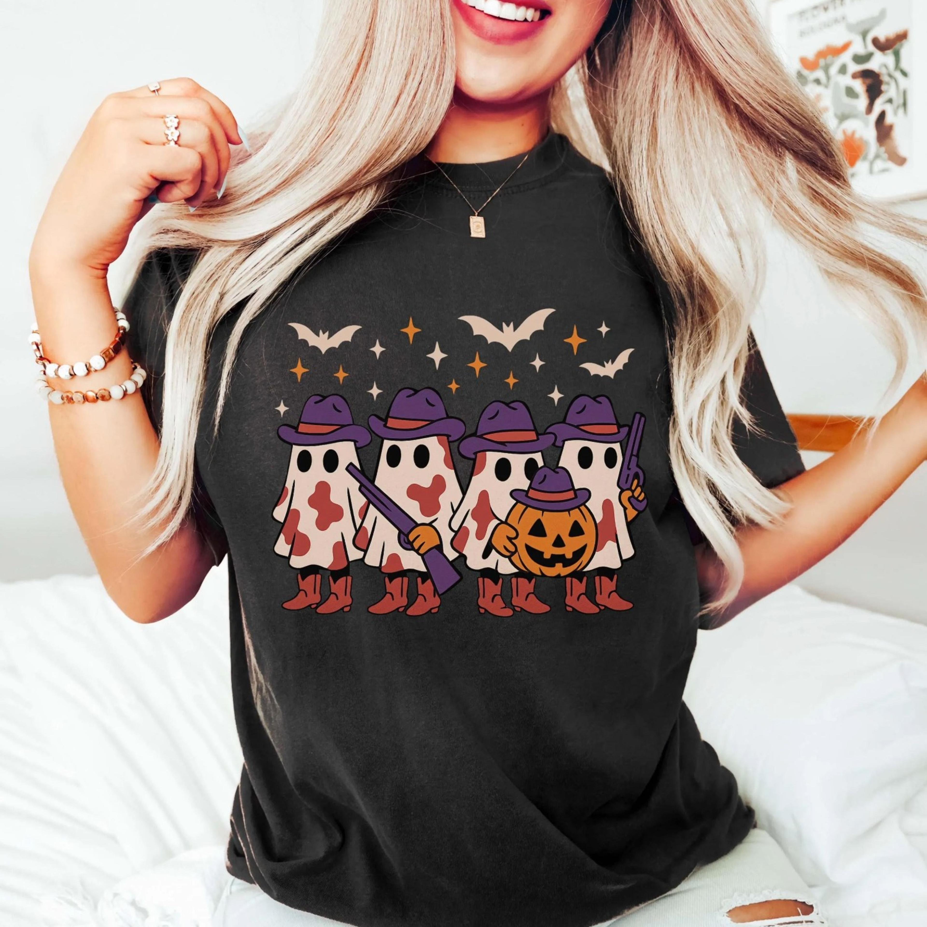 western ghost shirt halloween shirt, spooky fall shirt, cute ghost shirt, country girl gift, halloween party shirt, cow