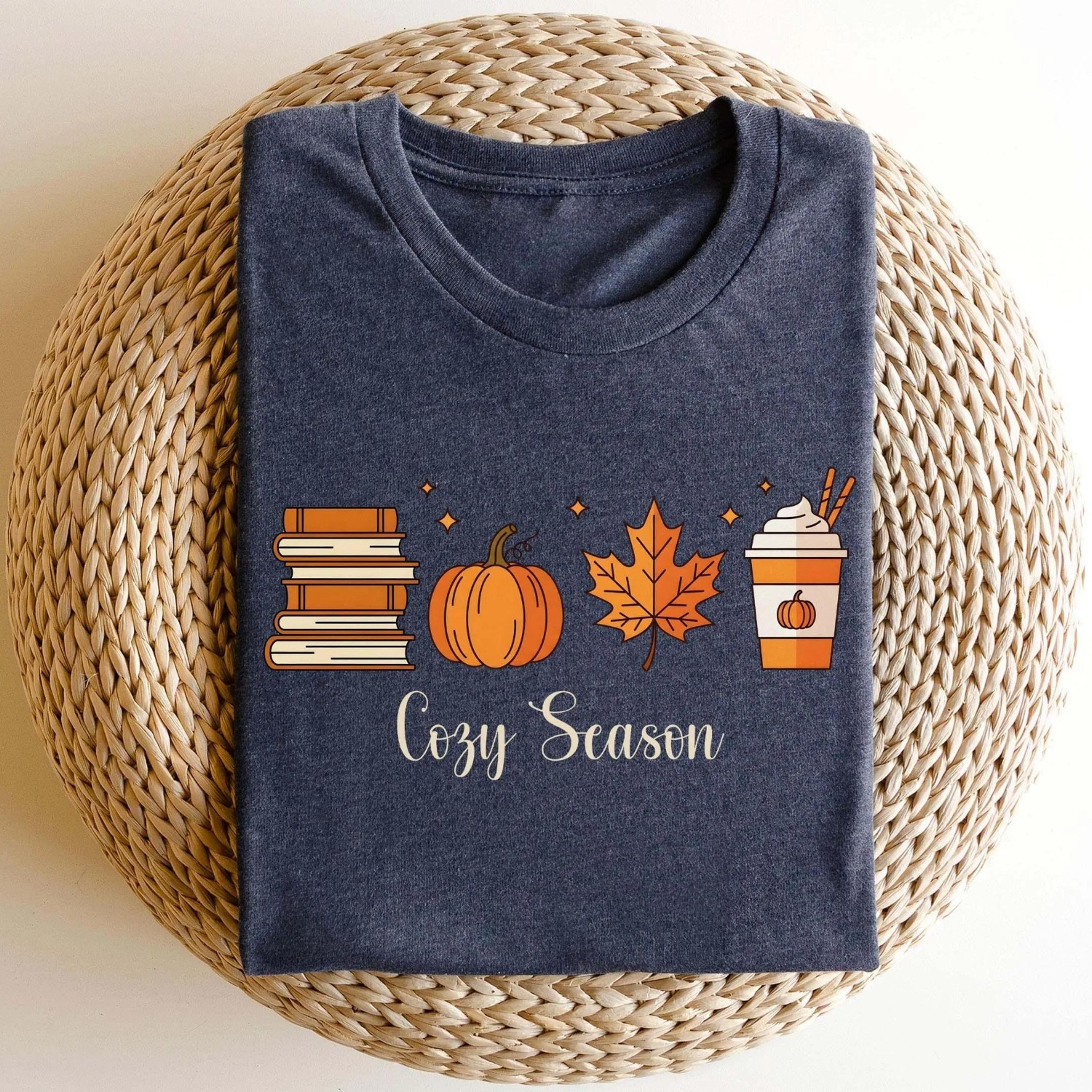cozy season sweatshirt, books lover fall gift, pumpkin season shirt, cute pumpkin shirt, autumn leaf shirt, fall coffee
