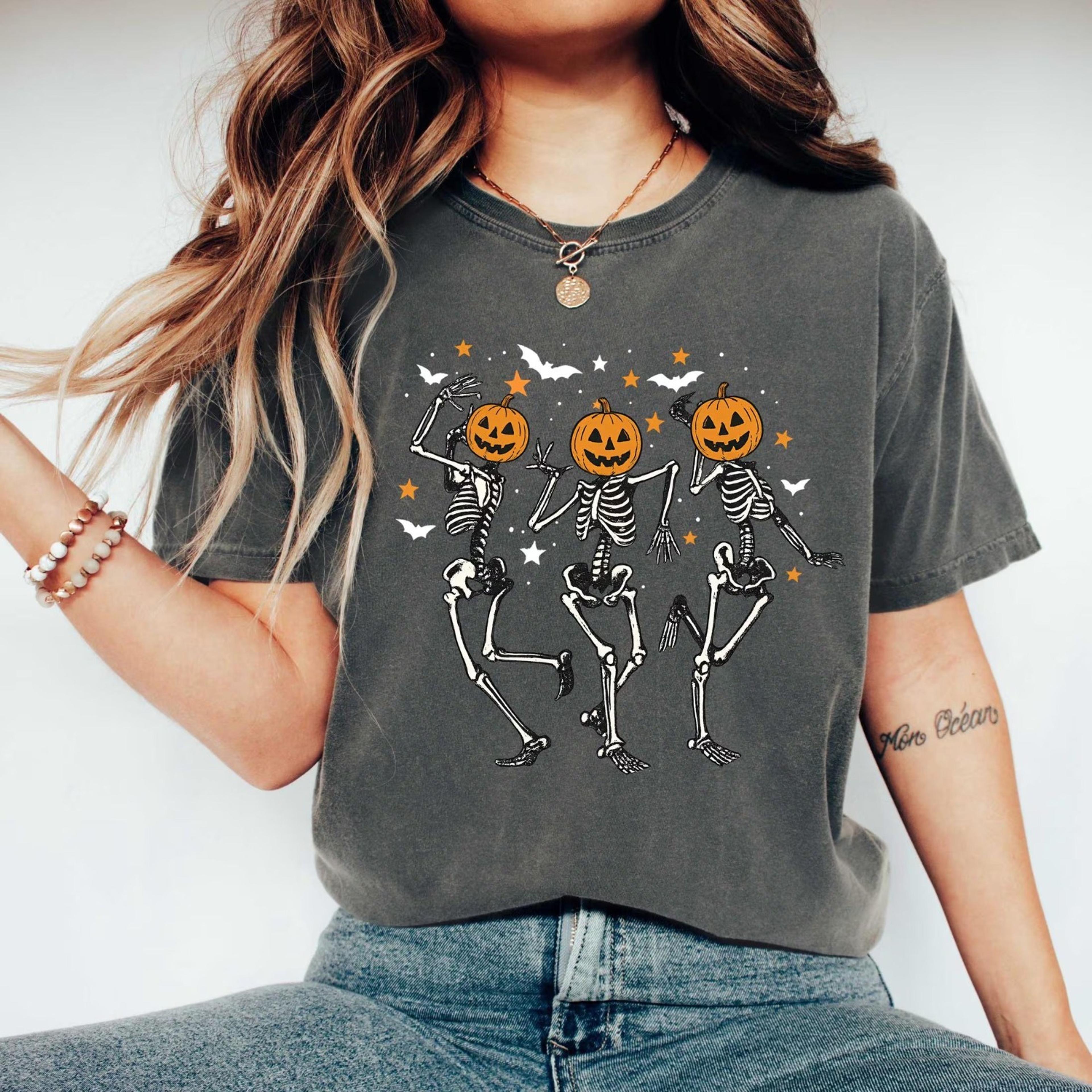 dancing skeleton halloween shirt, pumpkin halloween sweatshirt, pumpkin shirt, spooky season shirt, halloween gift, skel