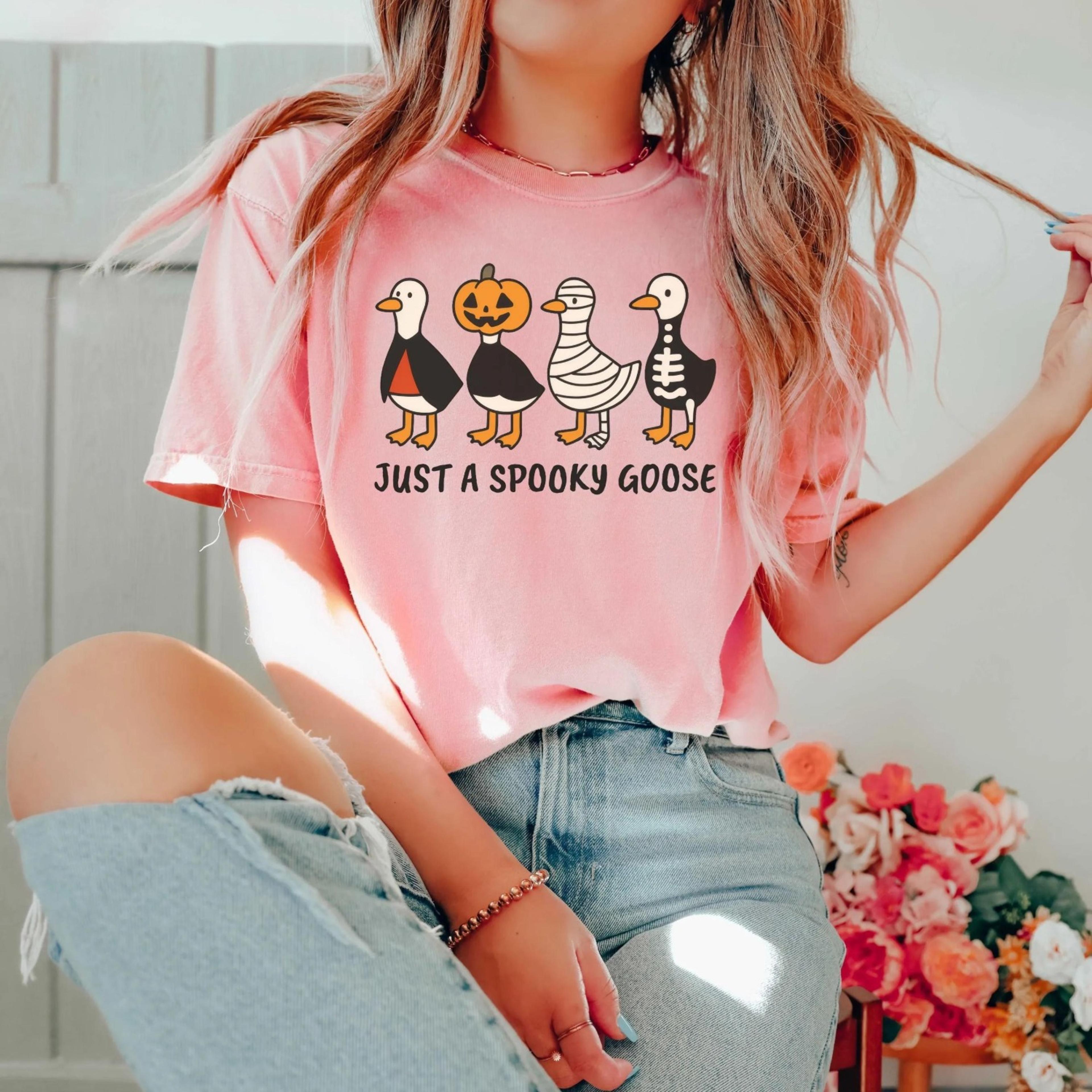 just a spooky goose shirt, silly goose halloween shirt, funny halloween shirt, goose shirt, halloween goose sweatshirt,