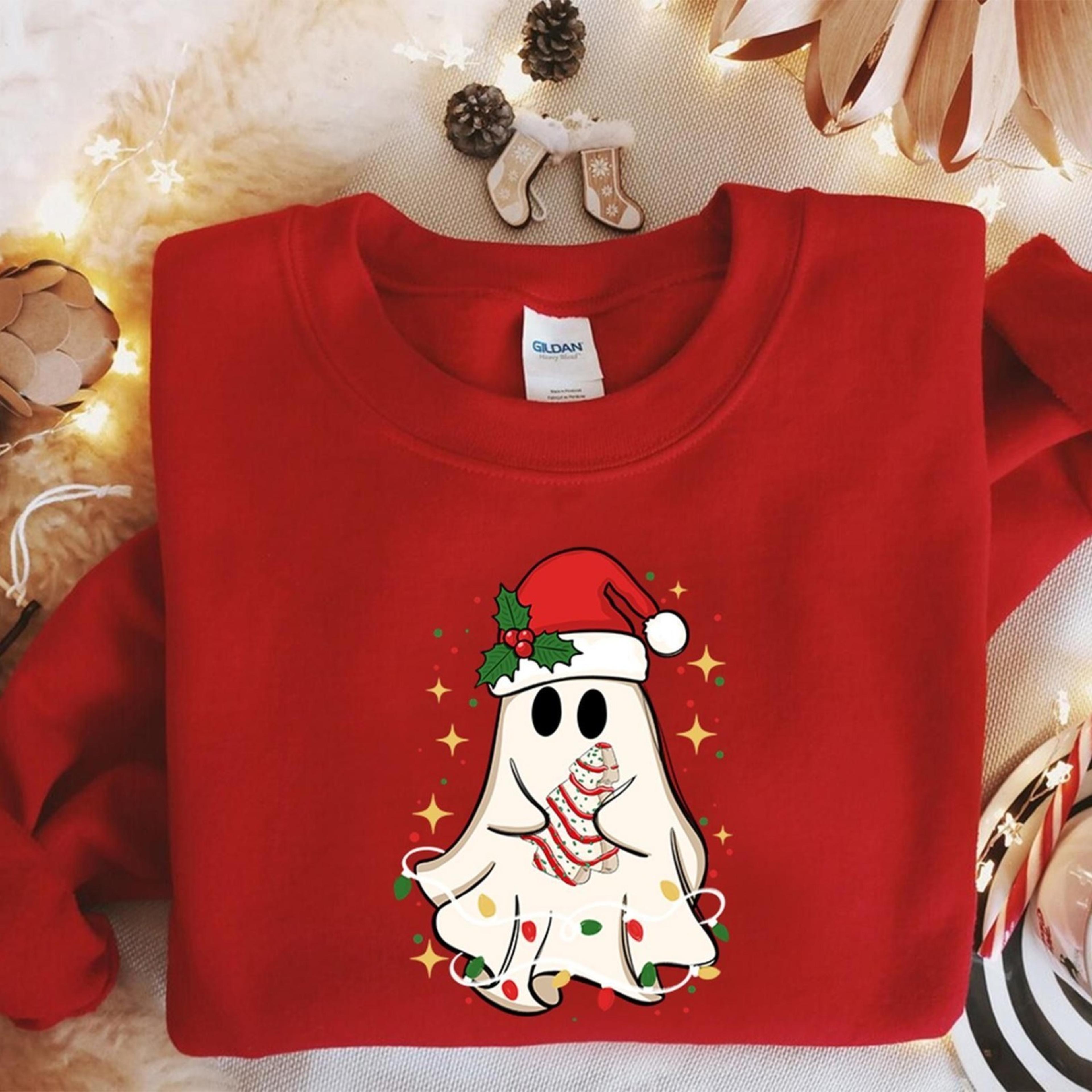 retro ghost santa sweatshirt, christmas ghosts sweatshirt, christmas shirt , cute ghost hoodie, christmas cakes sweater,