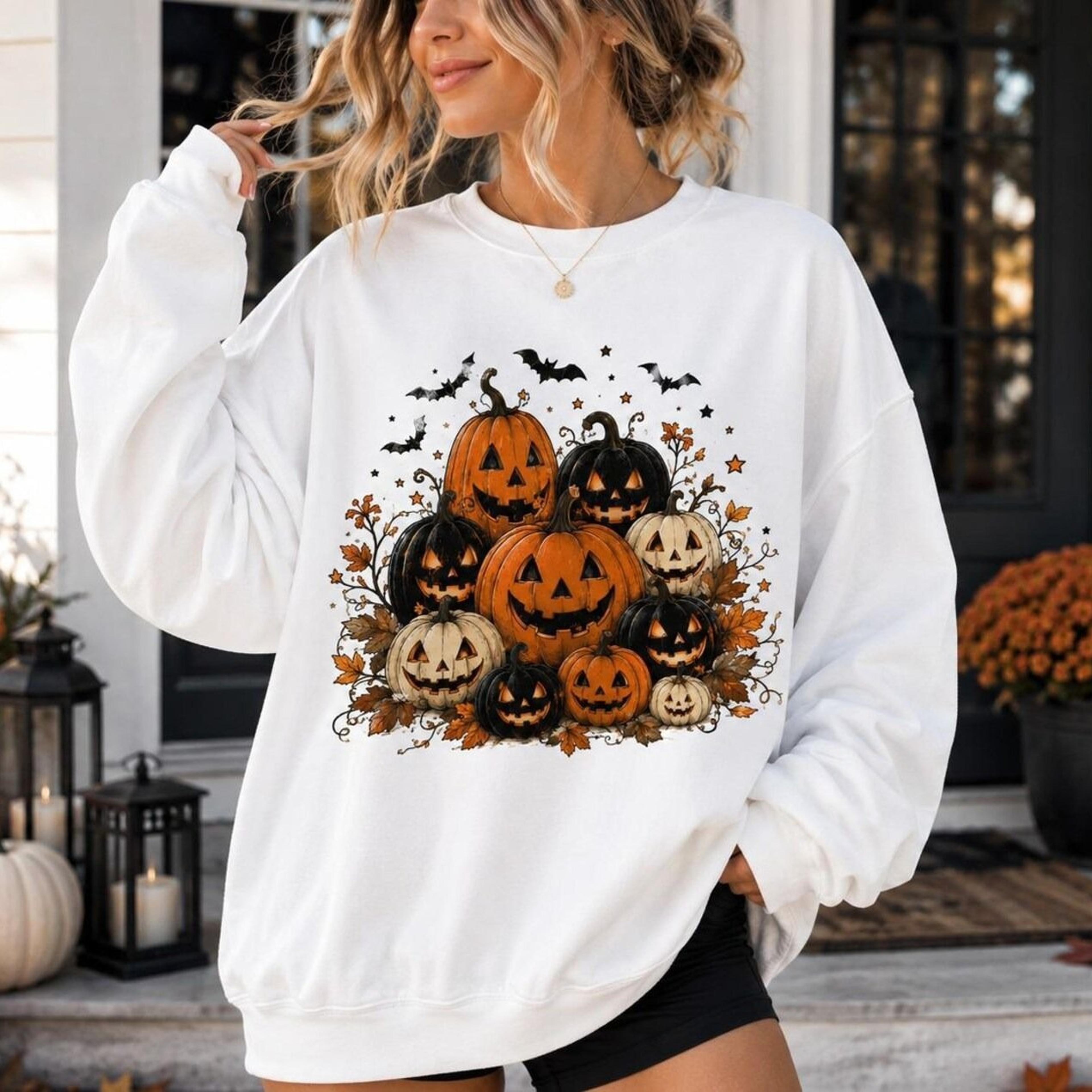 vintage halloween pumpkin sweatshirt, jack o lantern crewneck, spooky pumpkin shirt, fall halloween sweatshirt, cute hal