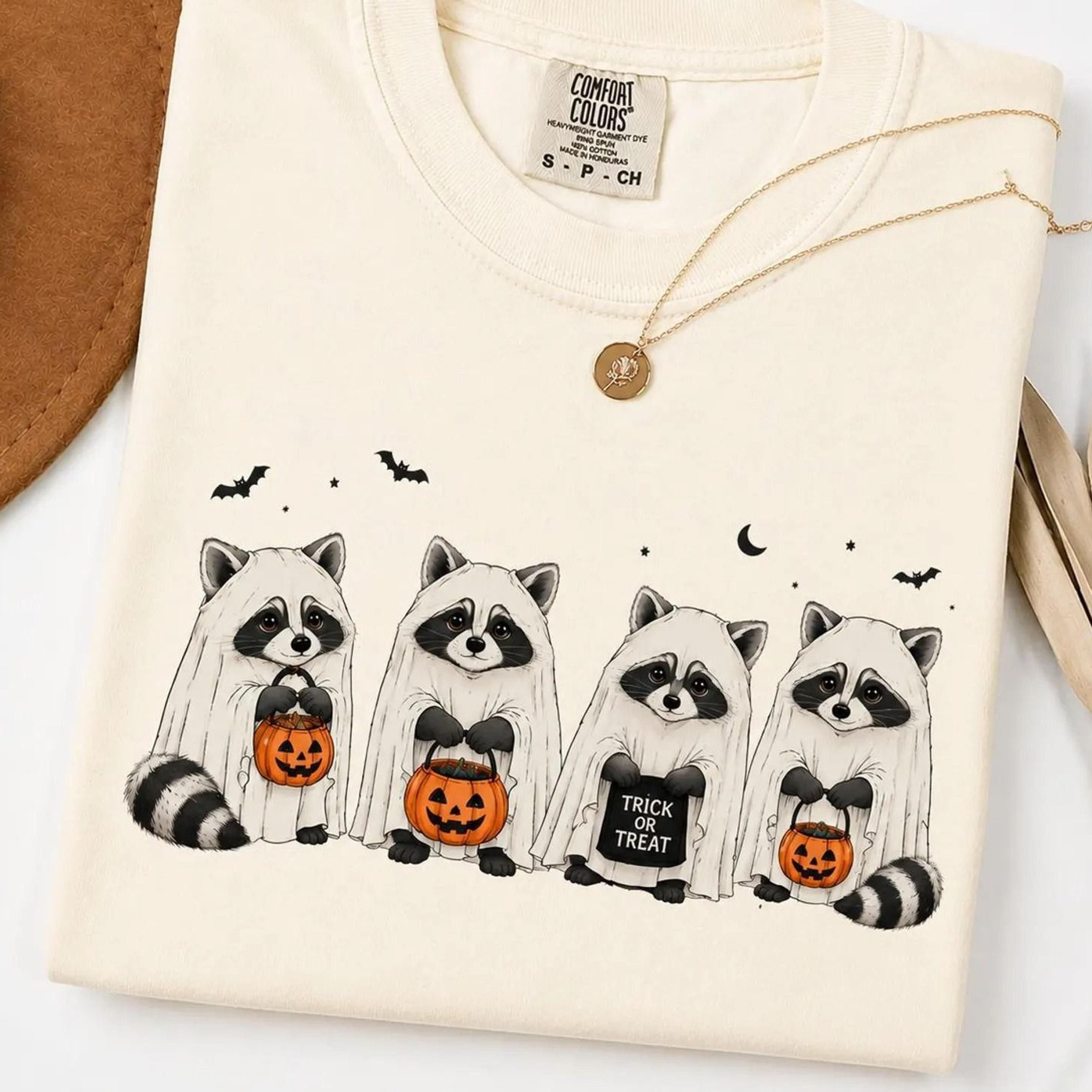 cute ghost raccoon halloween shirt spooky raccoon tee, funny trick or treat animal shirt, fall autumn gr