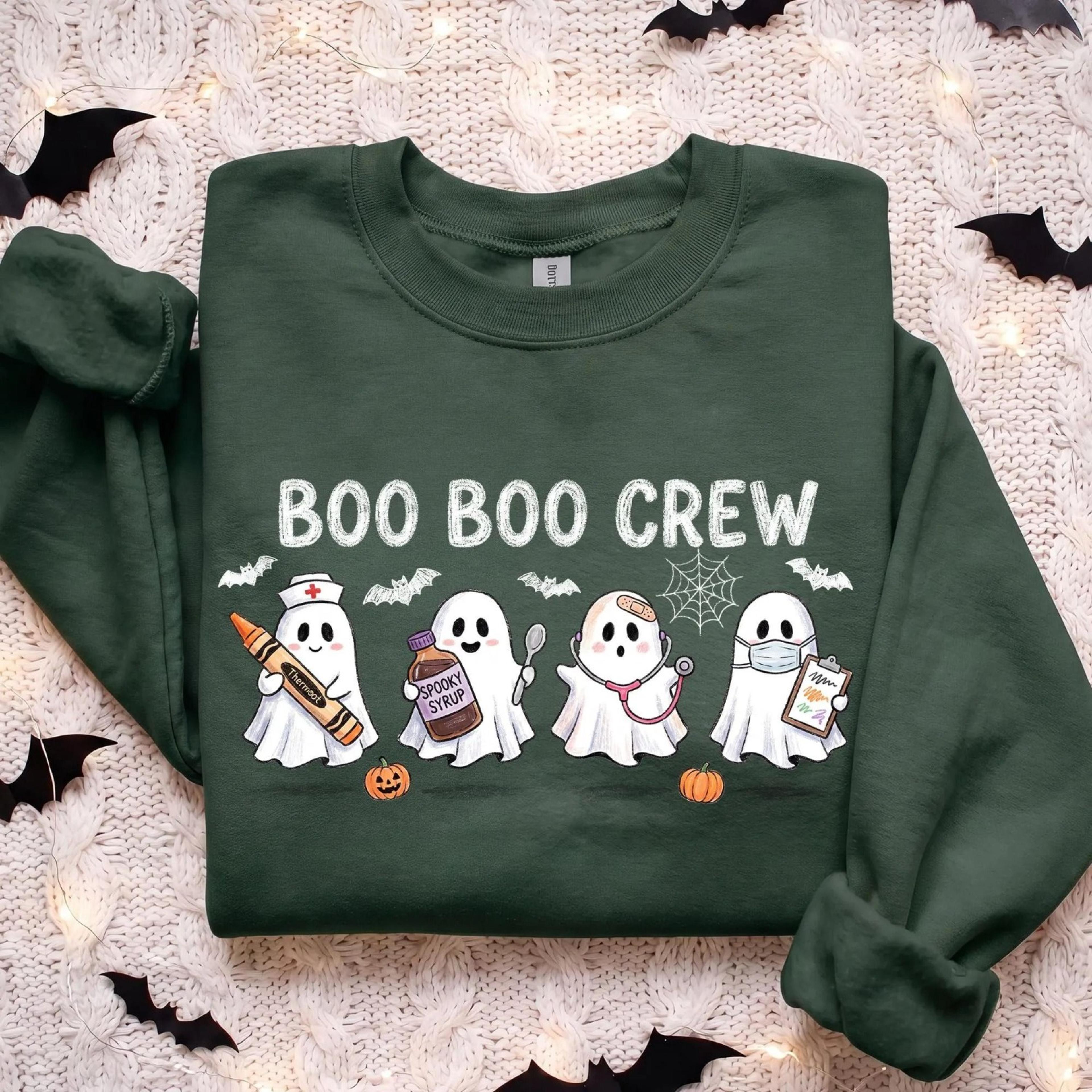 boo boo crew sweatshirt, pediatric nurse halloween shirt, cute ghost nurse pullover, spooky season er team apparel, past