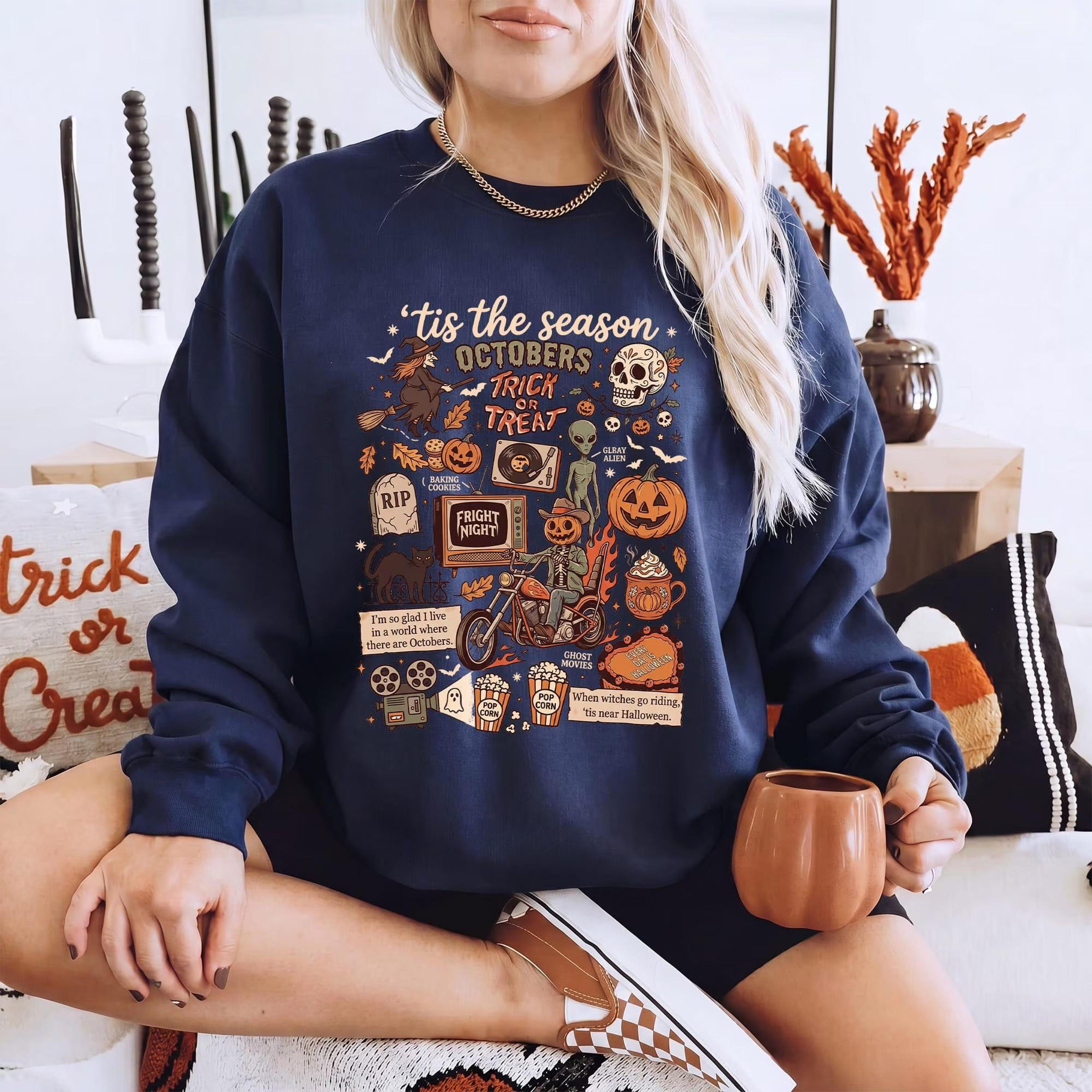 vintage halloween sweatshirt, retro spooky season shirt, cozy fall apparel, 90s autumn aesthetic pullover, fright night