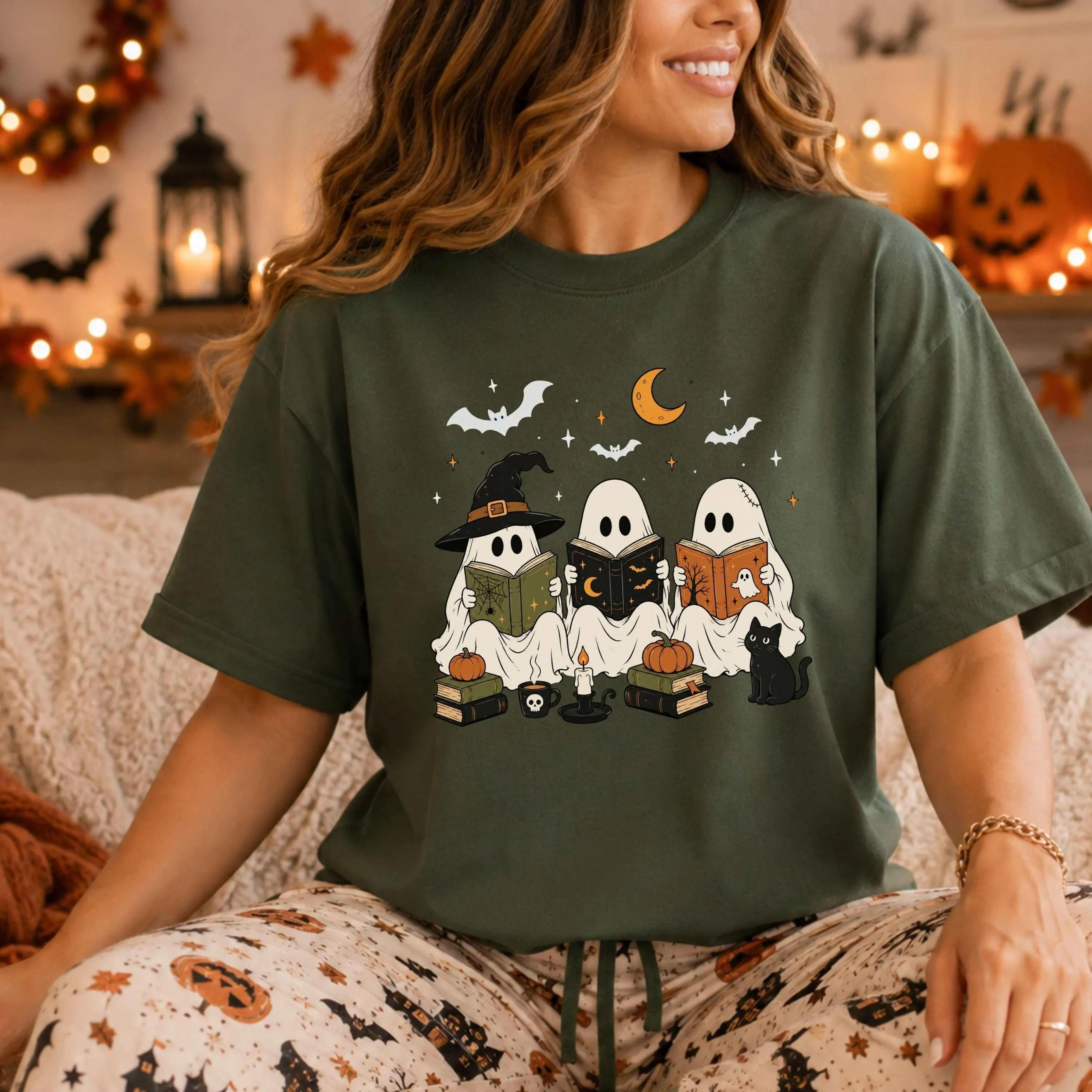 ghost reading a book shirt, halloween book tee, gift for avid readers