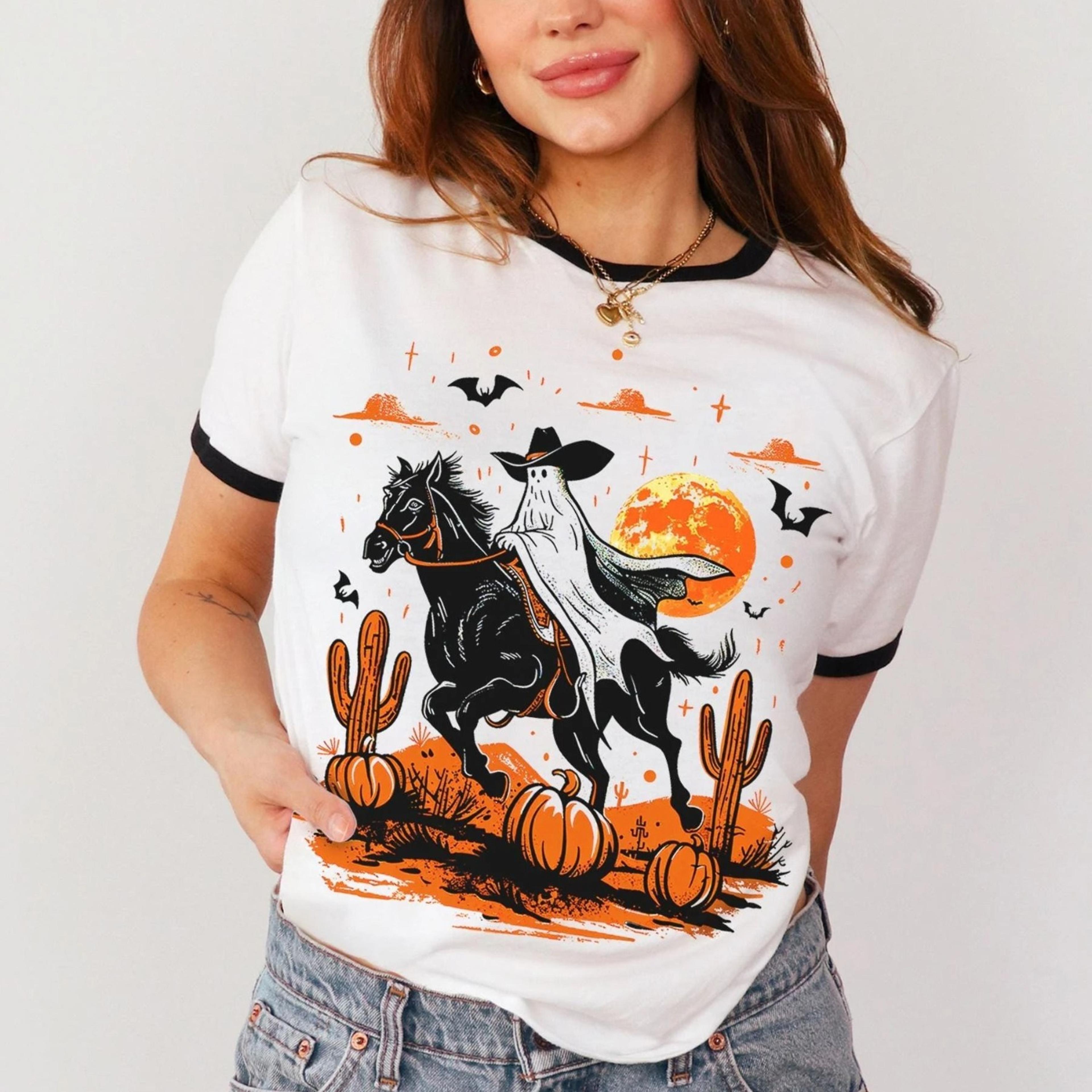 retro halloween shirt western halloween party tee bats tshirt spooky season sweatshirt vintage halloween sweater