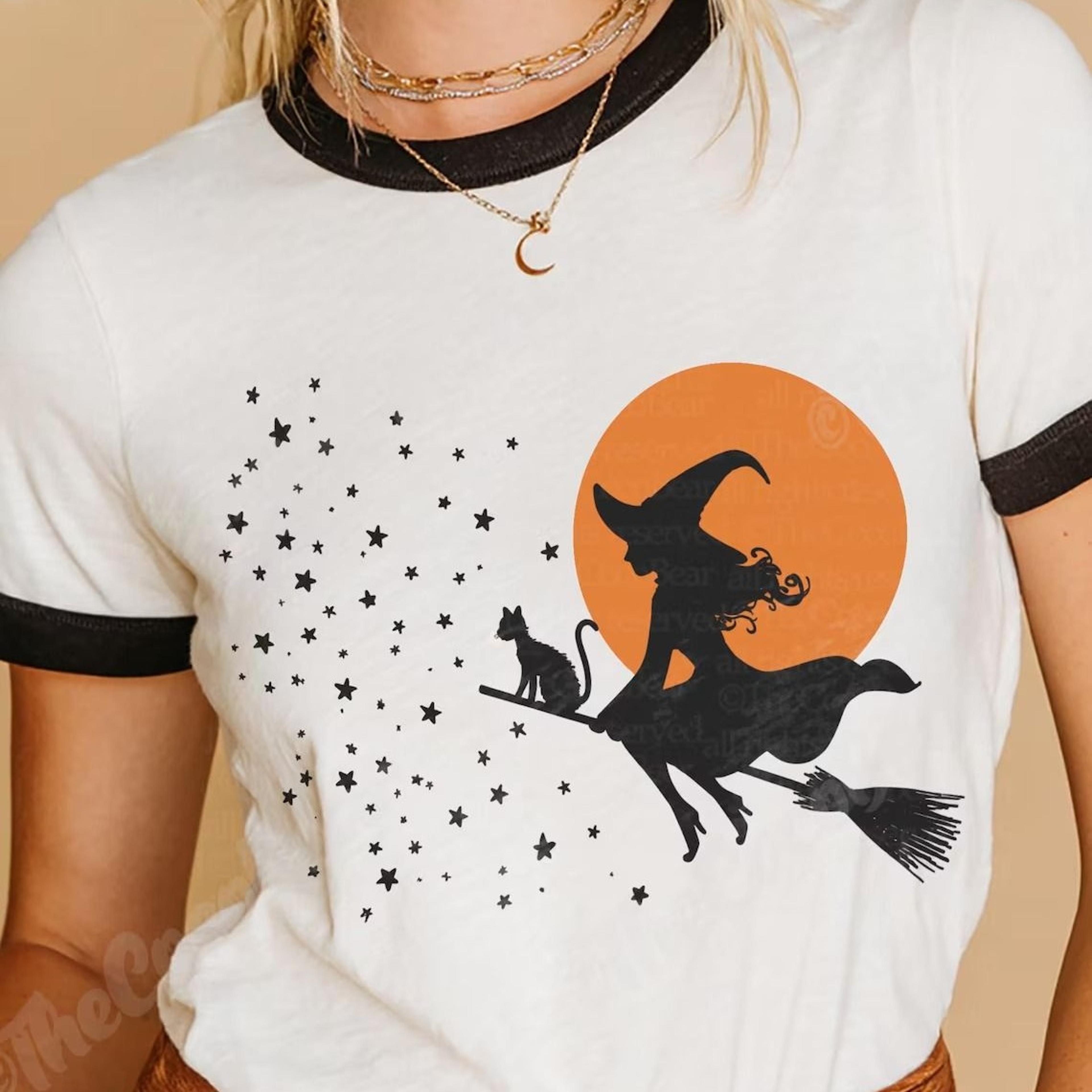 retro halloween shirt witch black cat ringer tee spooky season sweatshirt vintage halloween sweater trendy halloween par