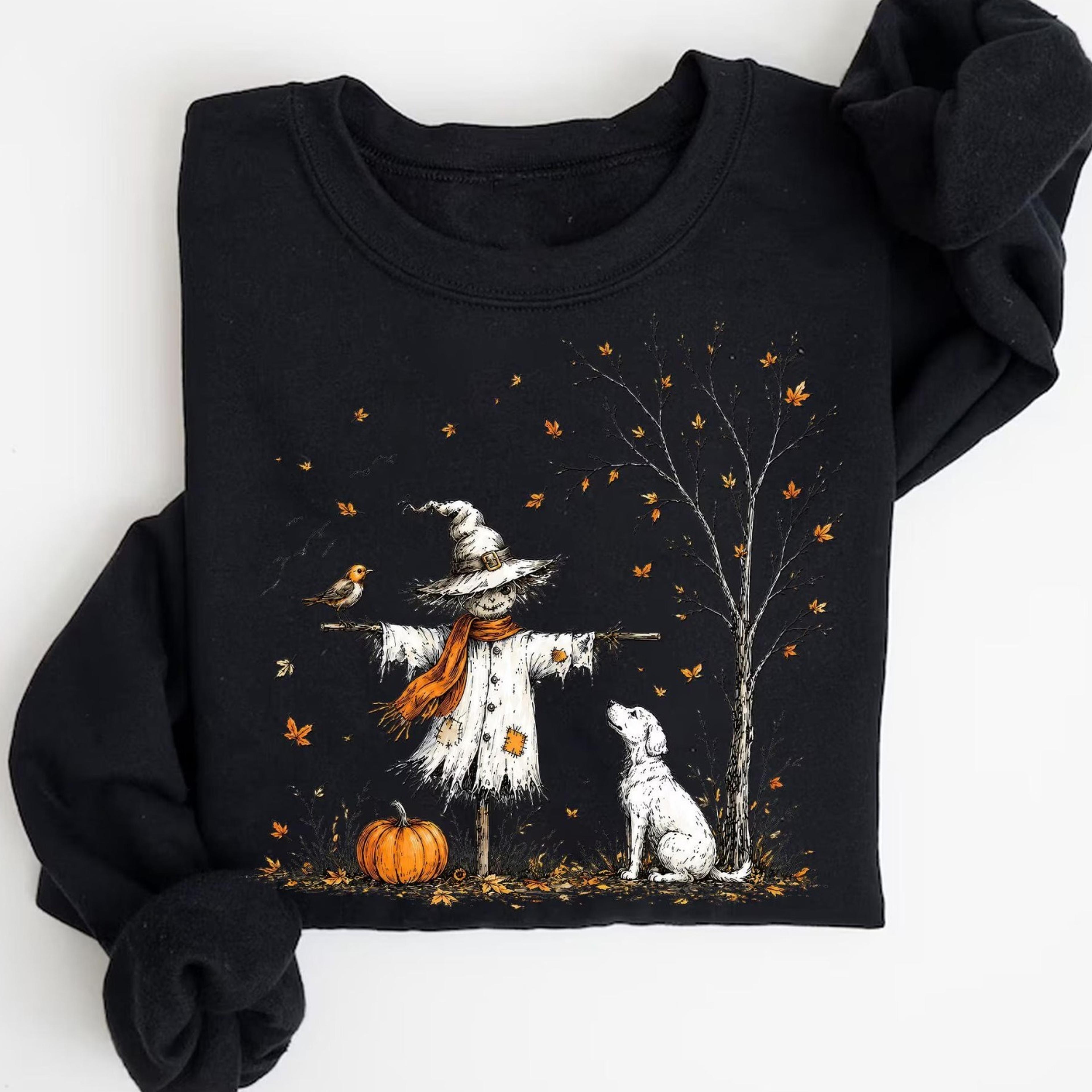 scarecrow dog pumpkin shirt, minimalist cottagecore halloween