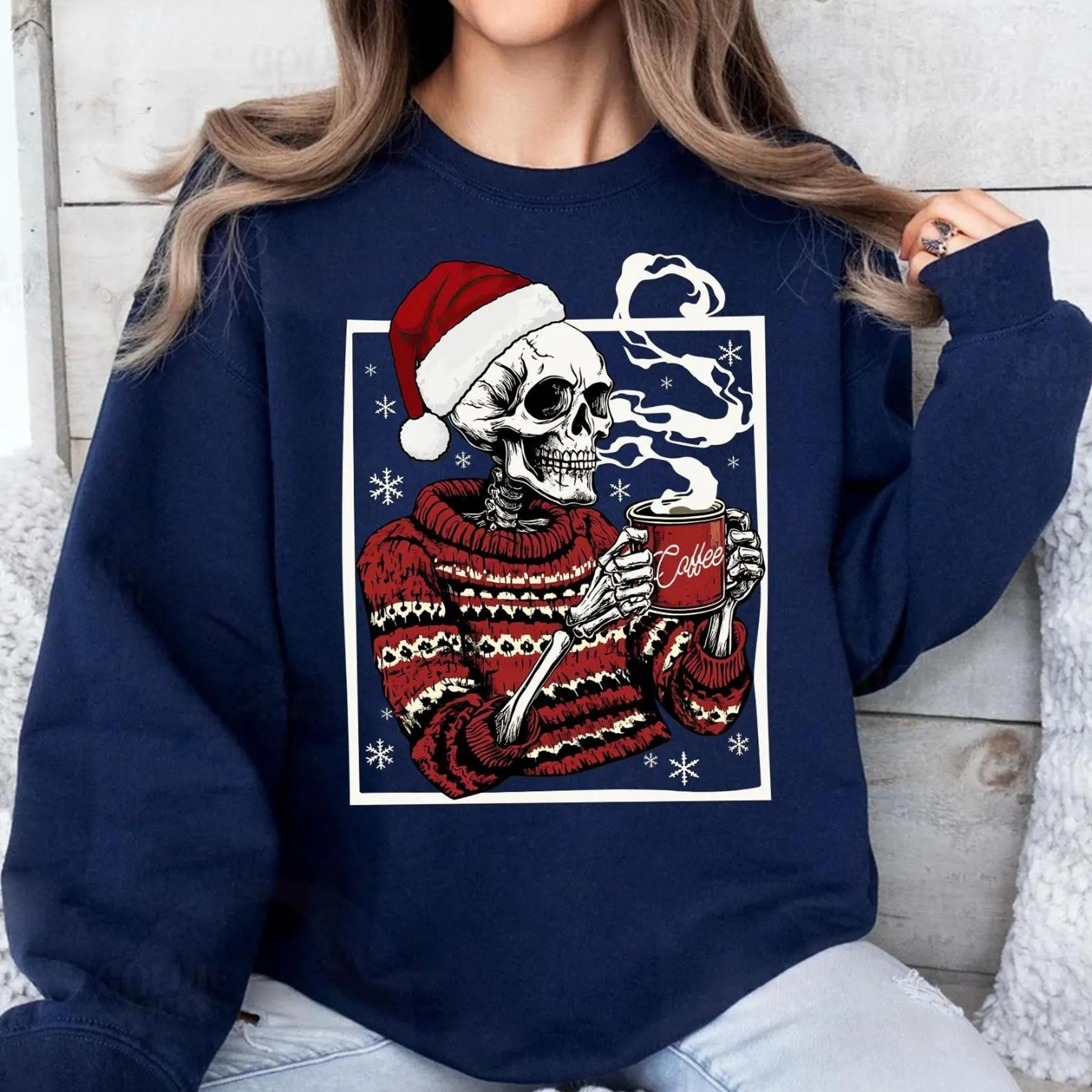 christmas skeleton coffee sweatshirt holiday vibes shirt