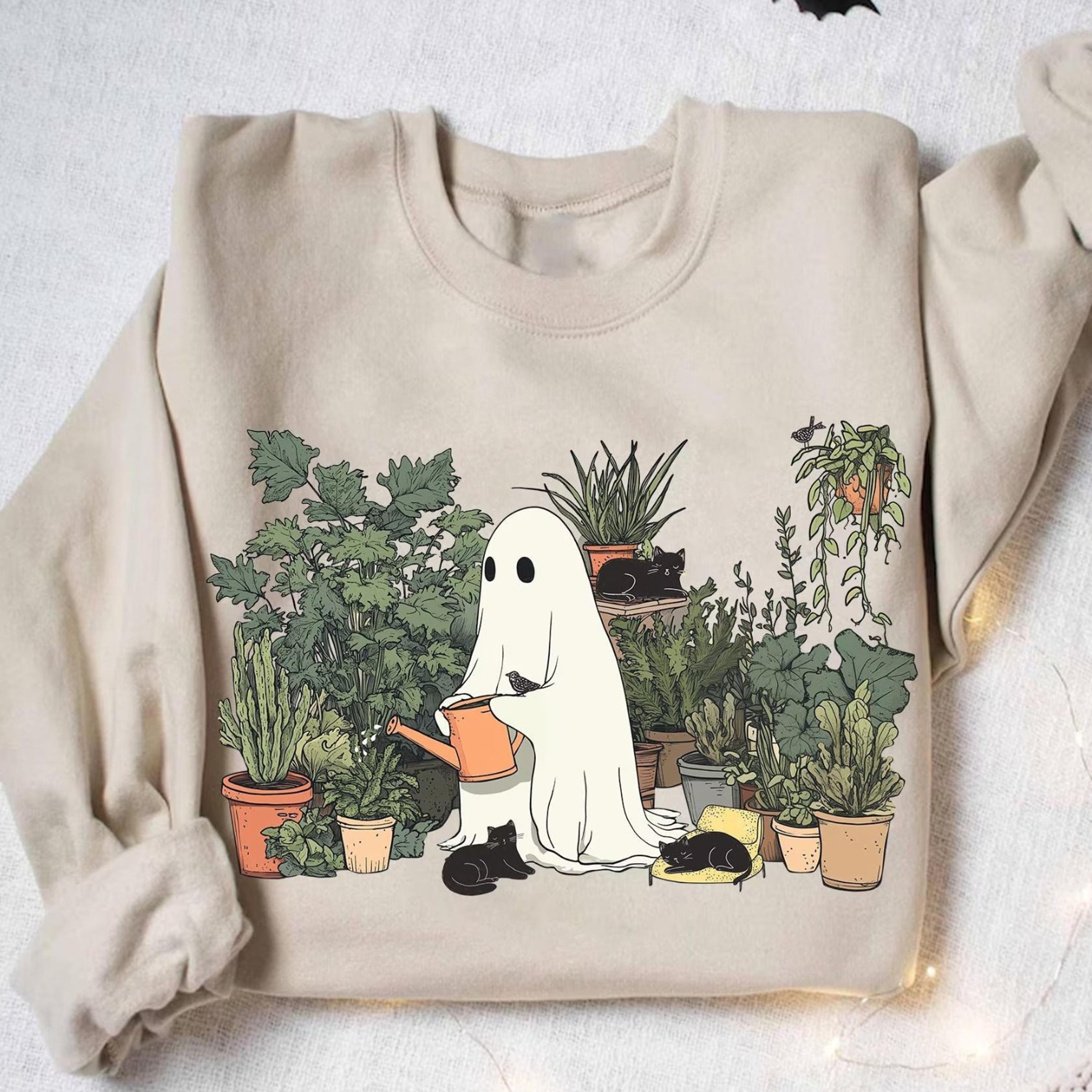 ghost gardener halloween cotton shirt, retro spooky season