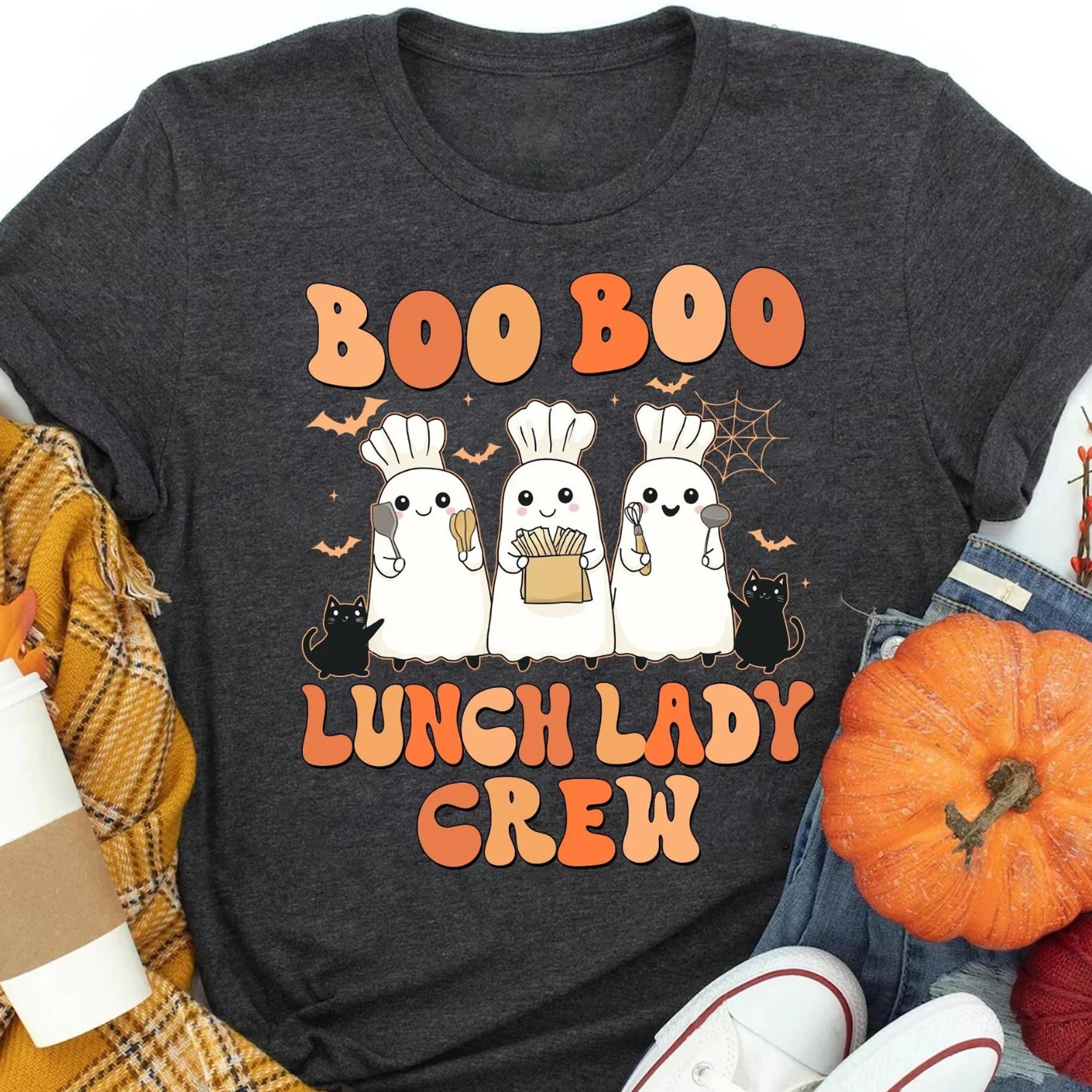 lunch lady halloween shirt cafeteria worker costume, funny ghost crew