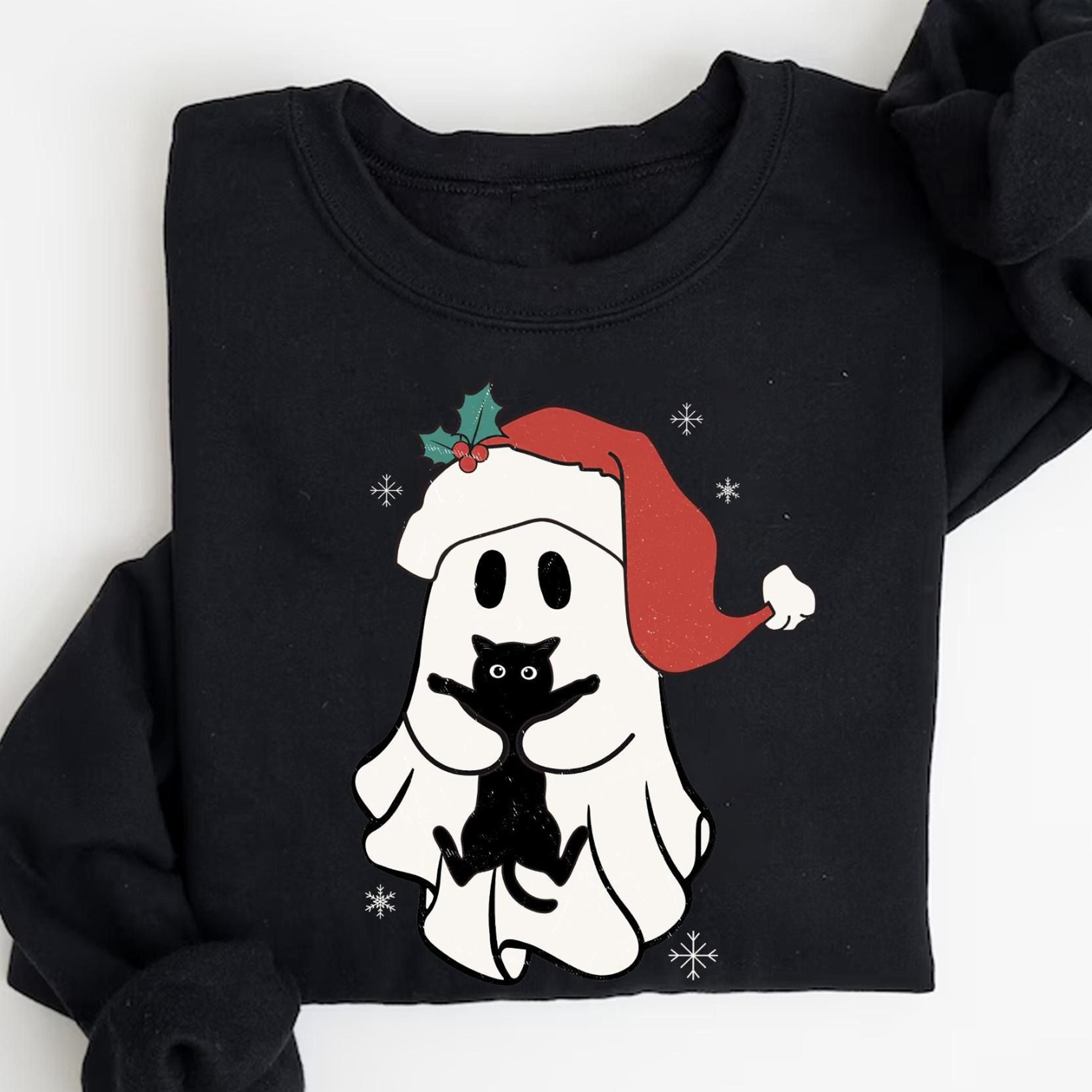 christmas ghost cat shirt retro holiday tee
