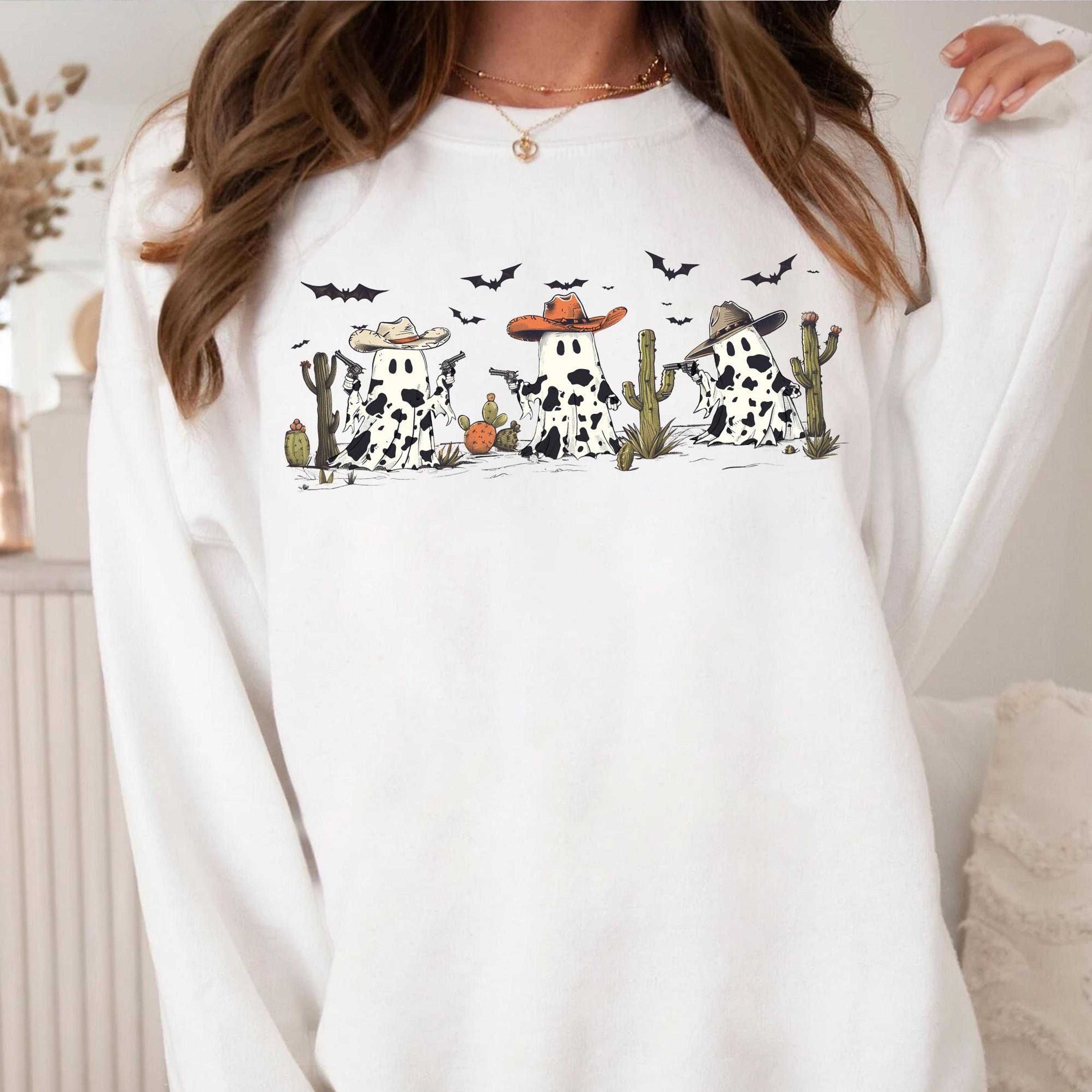 retro ghost cowboy halloween shirt