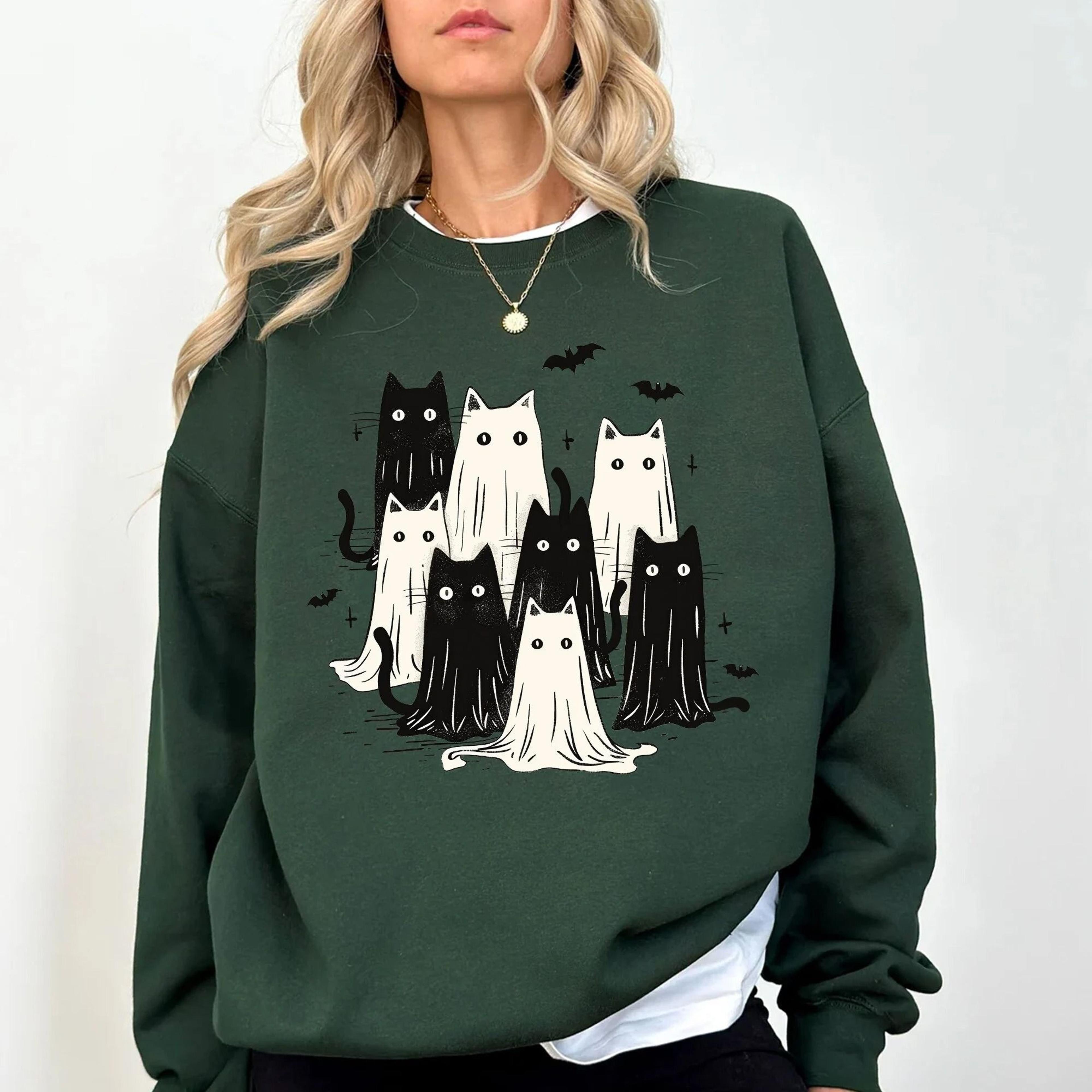 ghost cat halloween shirt retro spooky season tee