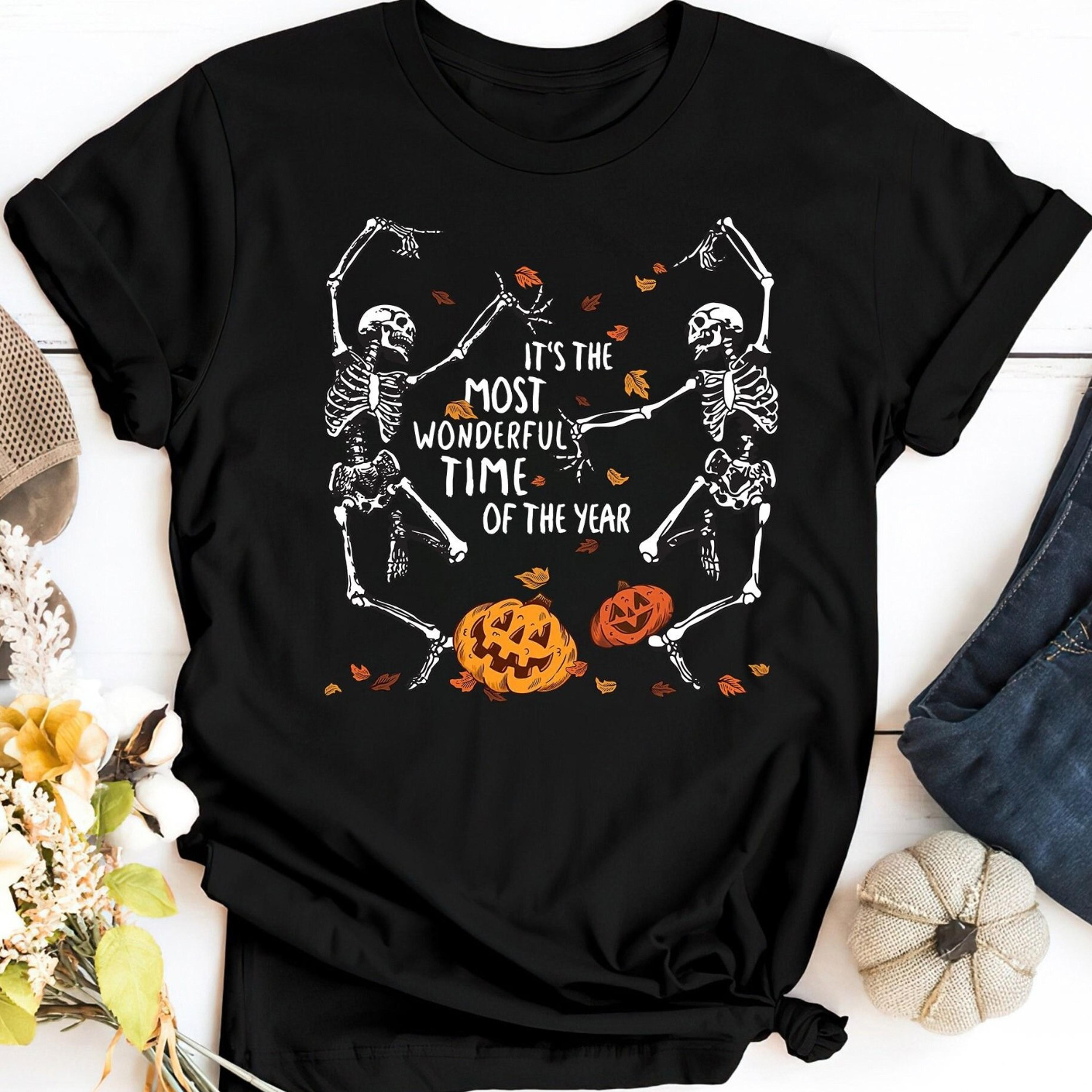 skeleton fall t-shirt retro halloween spooky season