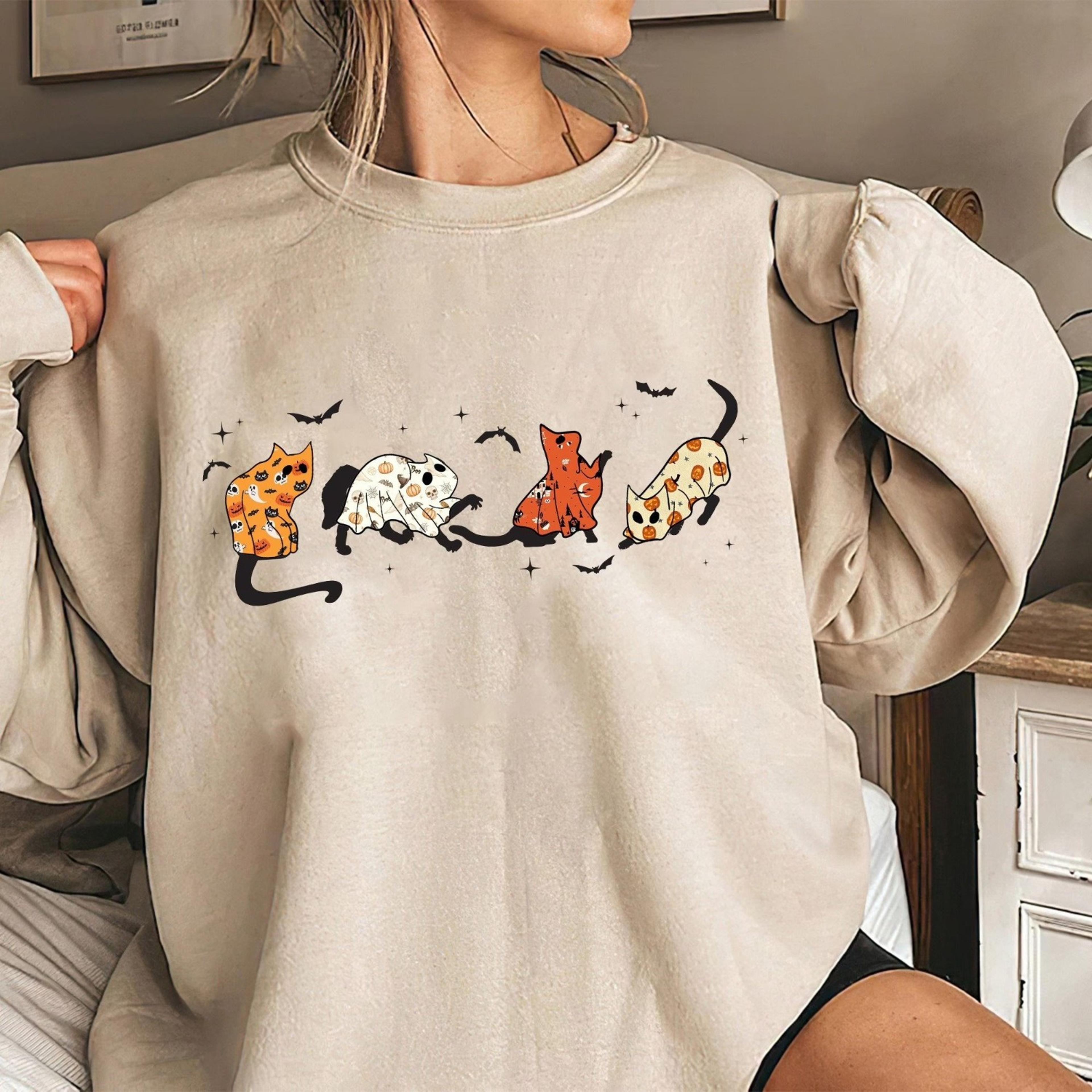 halloween cat ghost shirt spooky vintage style