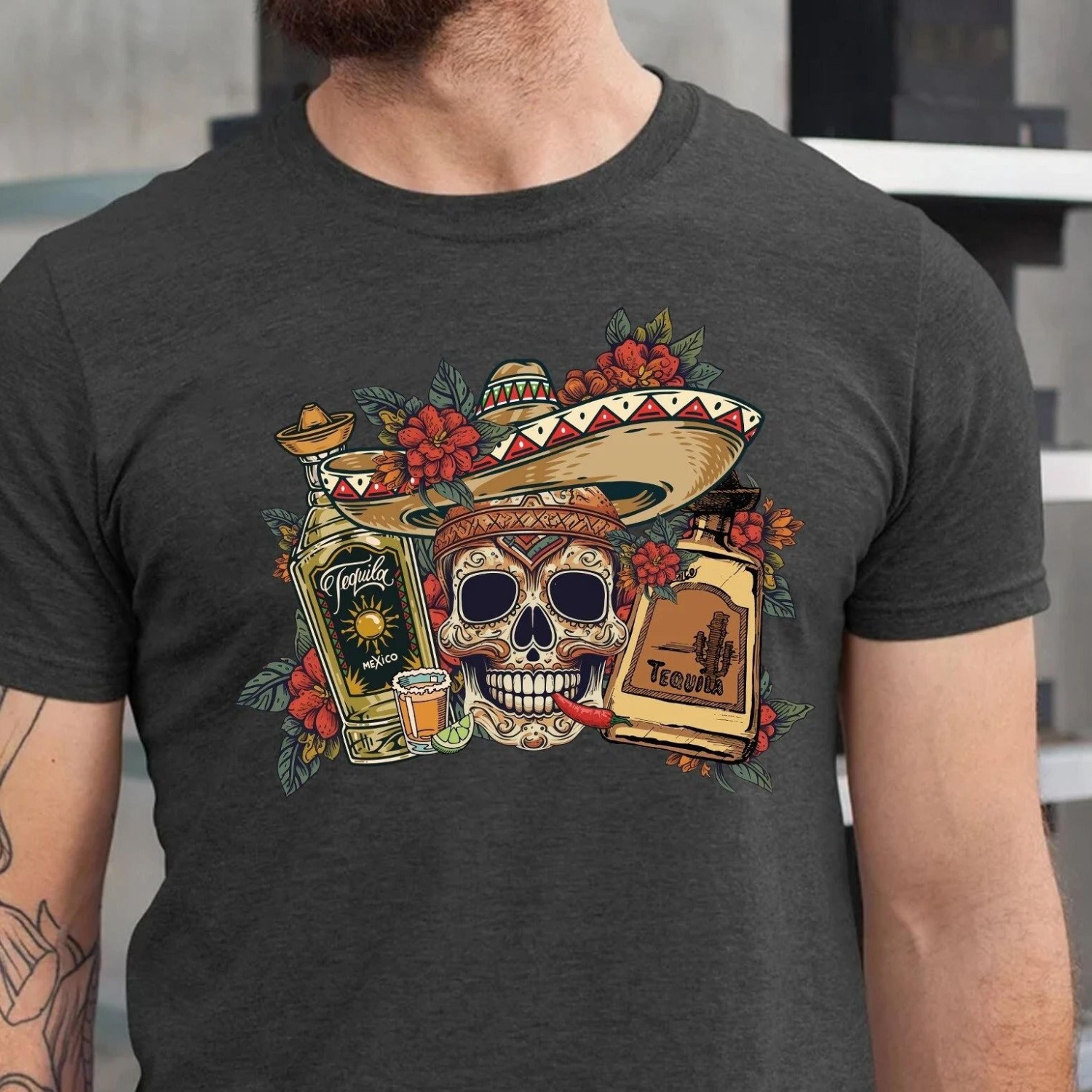sugar skull tequila shirt cinco de mayo mexican drinking tee