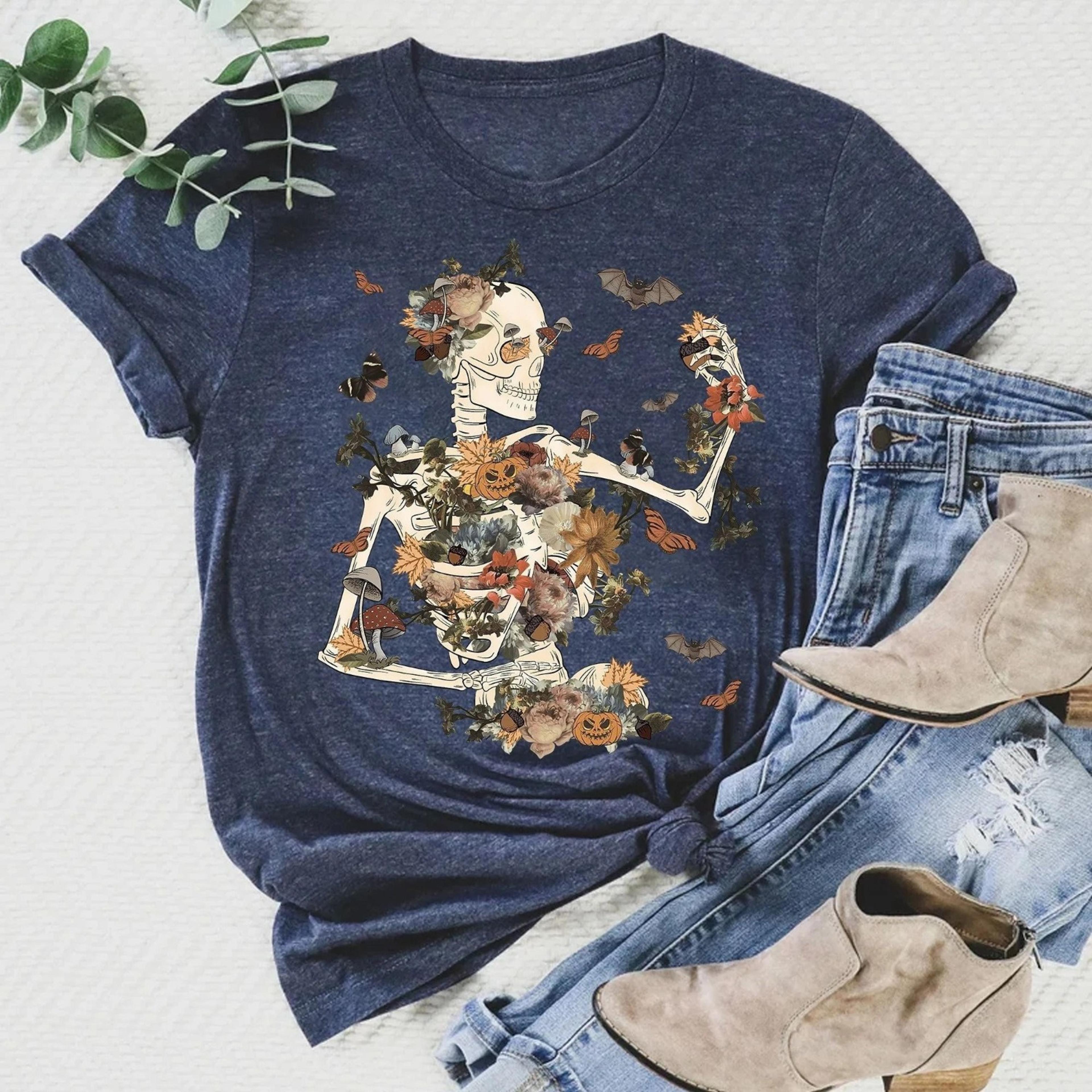 floral skeleton halloween shirt spooky season costume