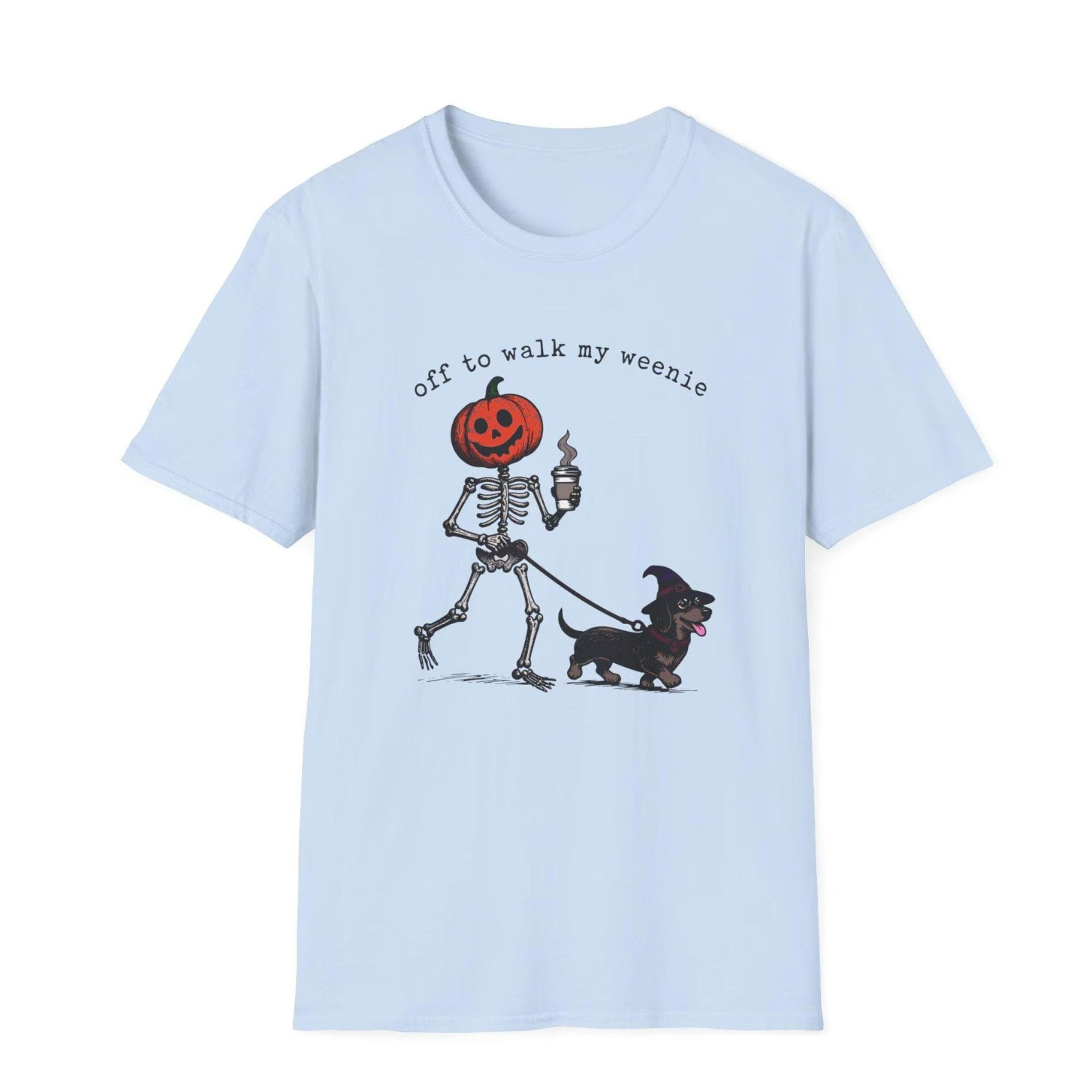 off to walk my weenie halloween shirt, pumpkin skeleton walking dachshund tee, funny wiener dog coffee shirt, cute spook