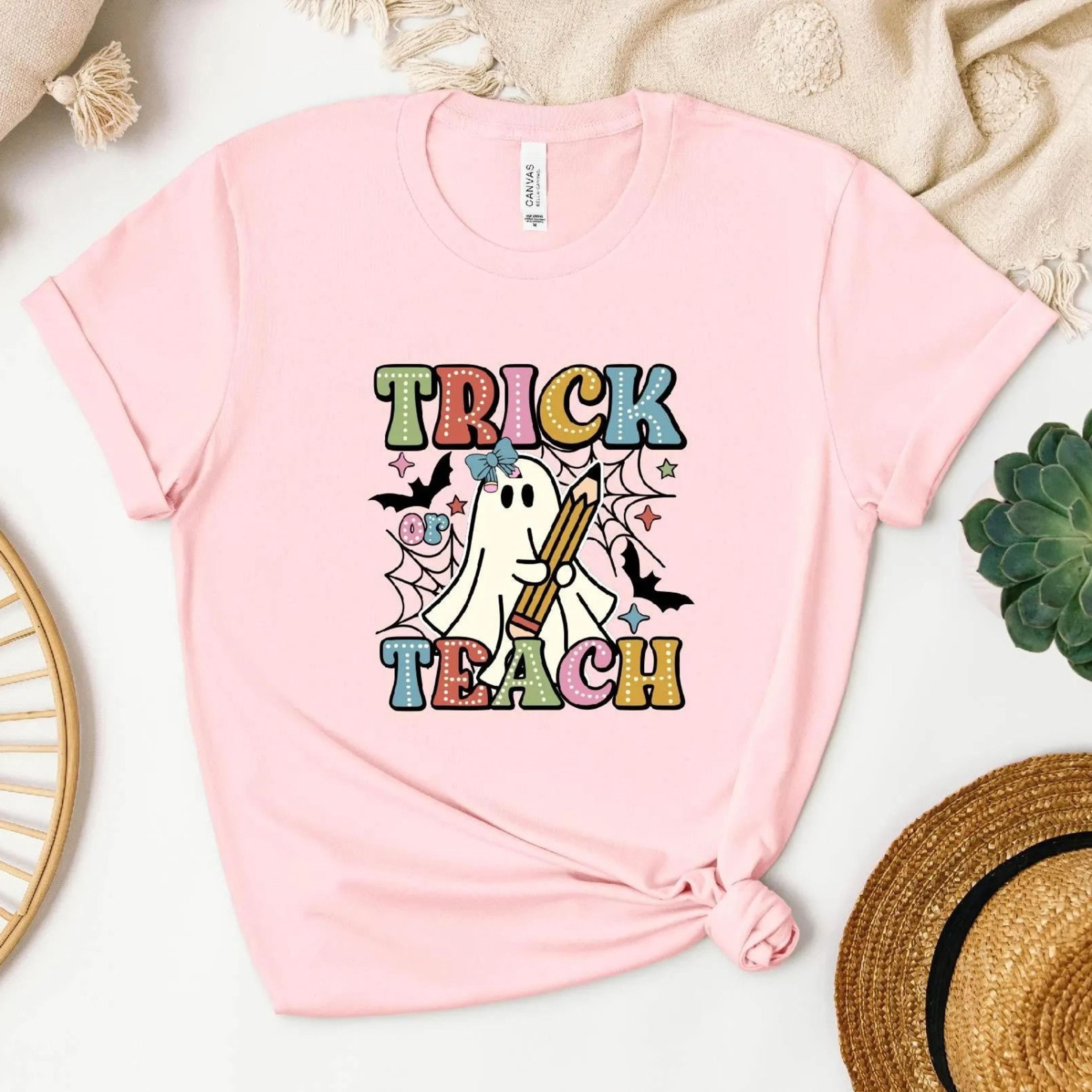 trick or teach halloween teacher t-shirt spooky ghost season