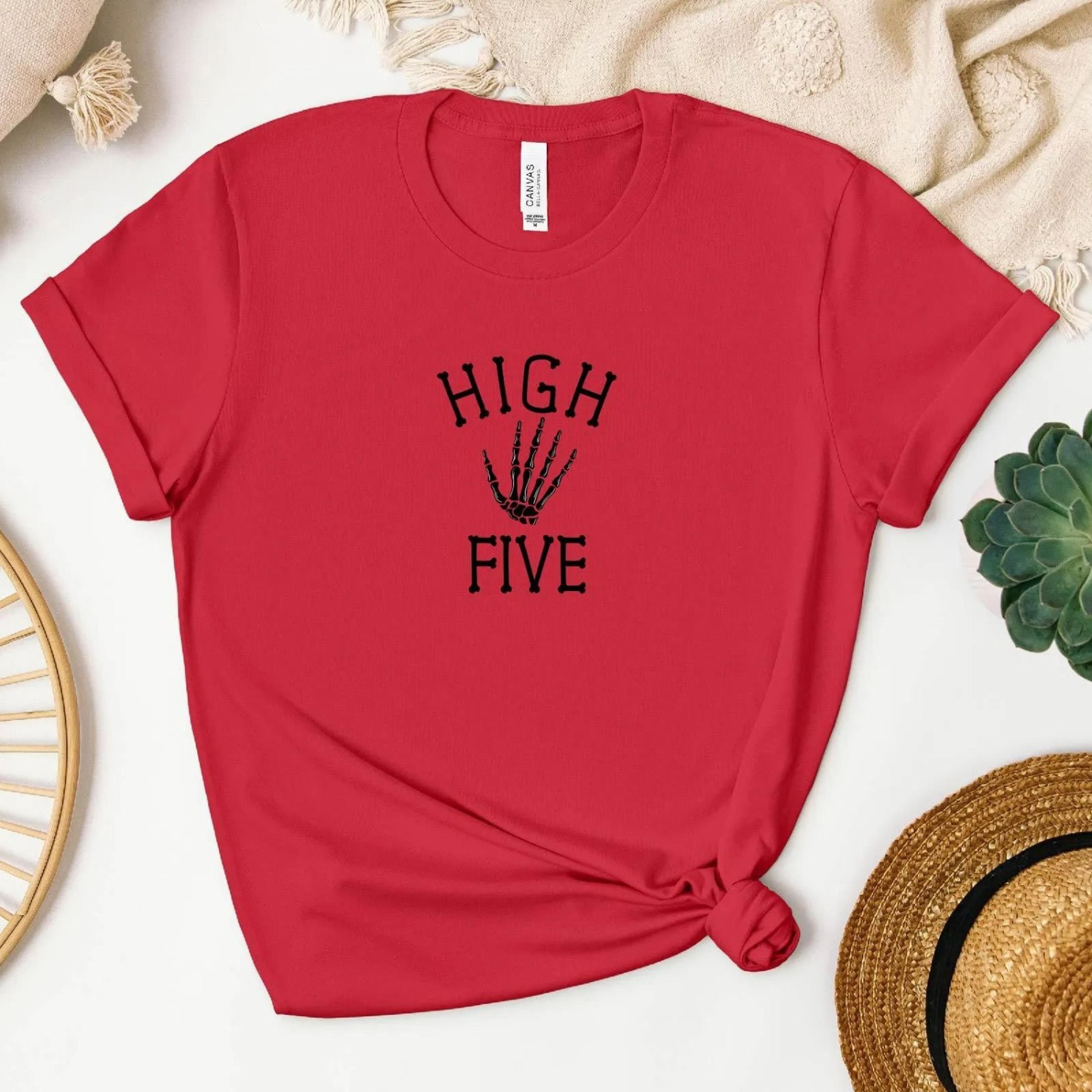 skeleton hand high five t-shirt - funny halloween tee