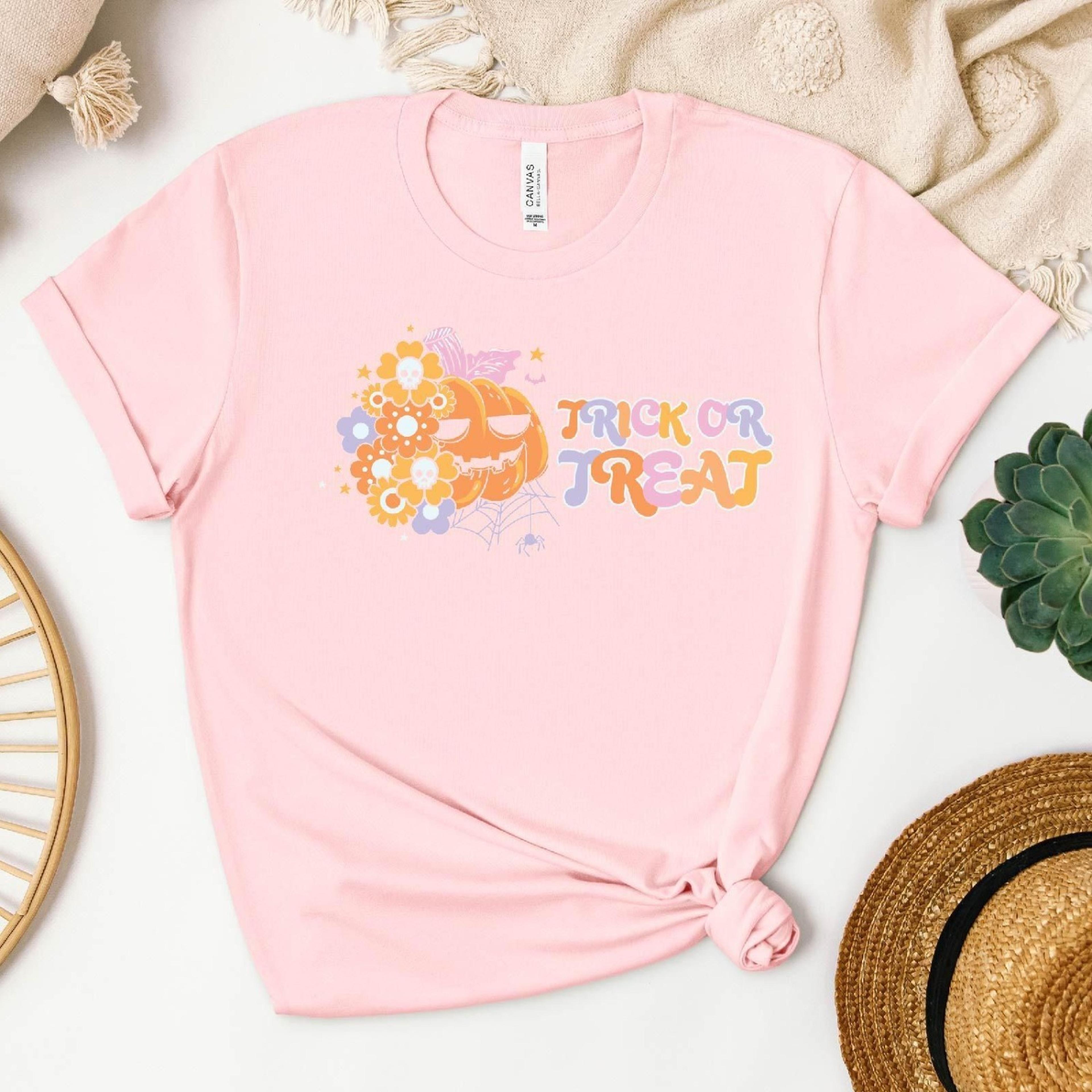 floral pumpkin halloween t-shirt trick or treat spooky tee