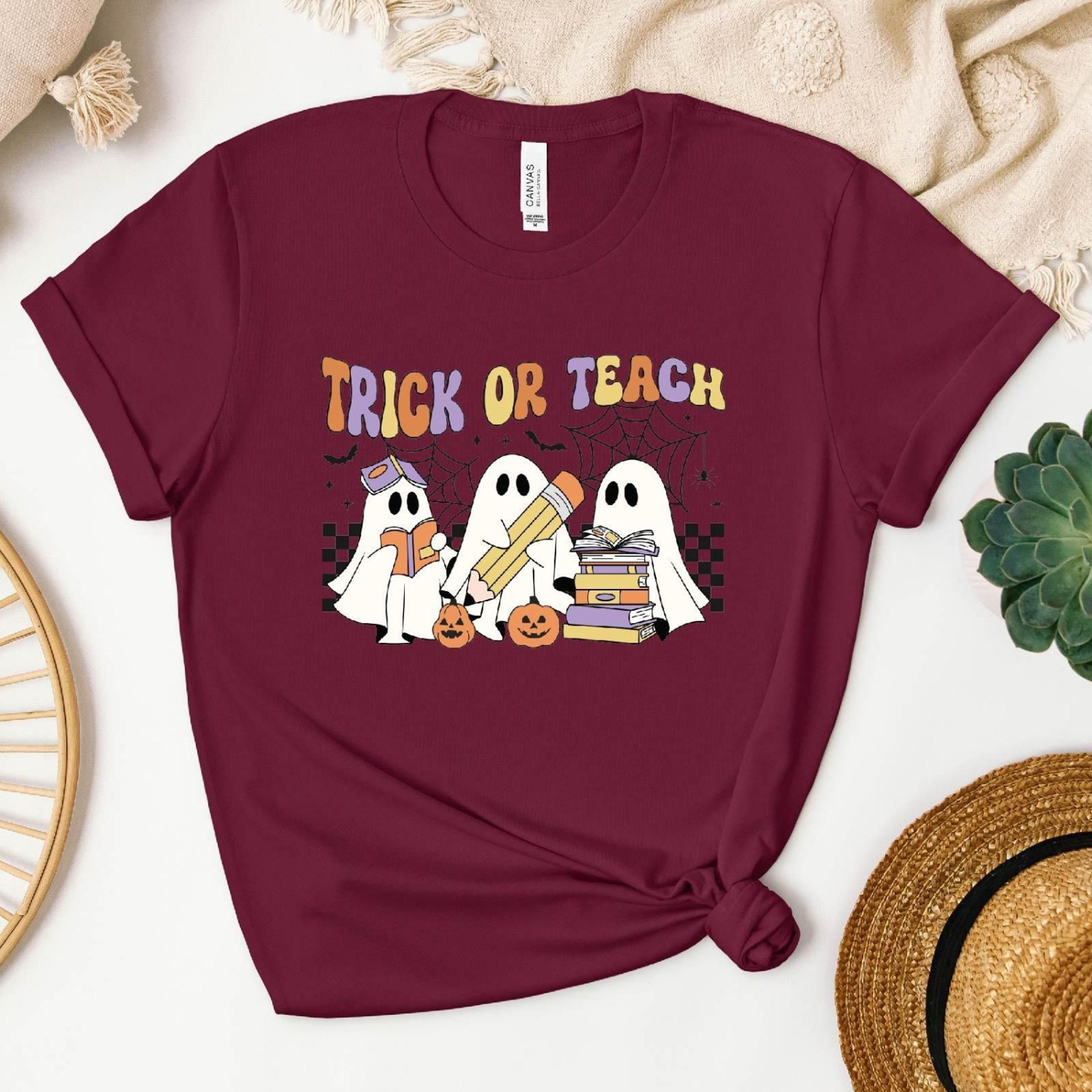 trick or teach ghost teacher t-shirt - halloween spooky season