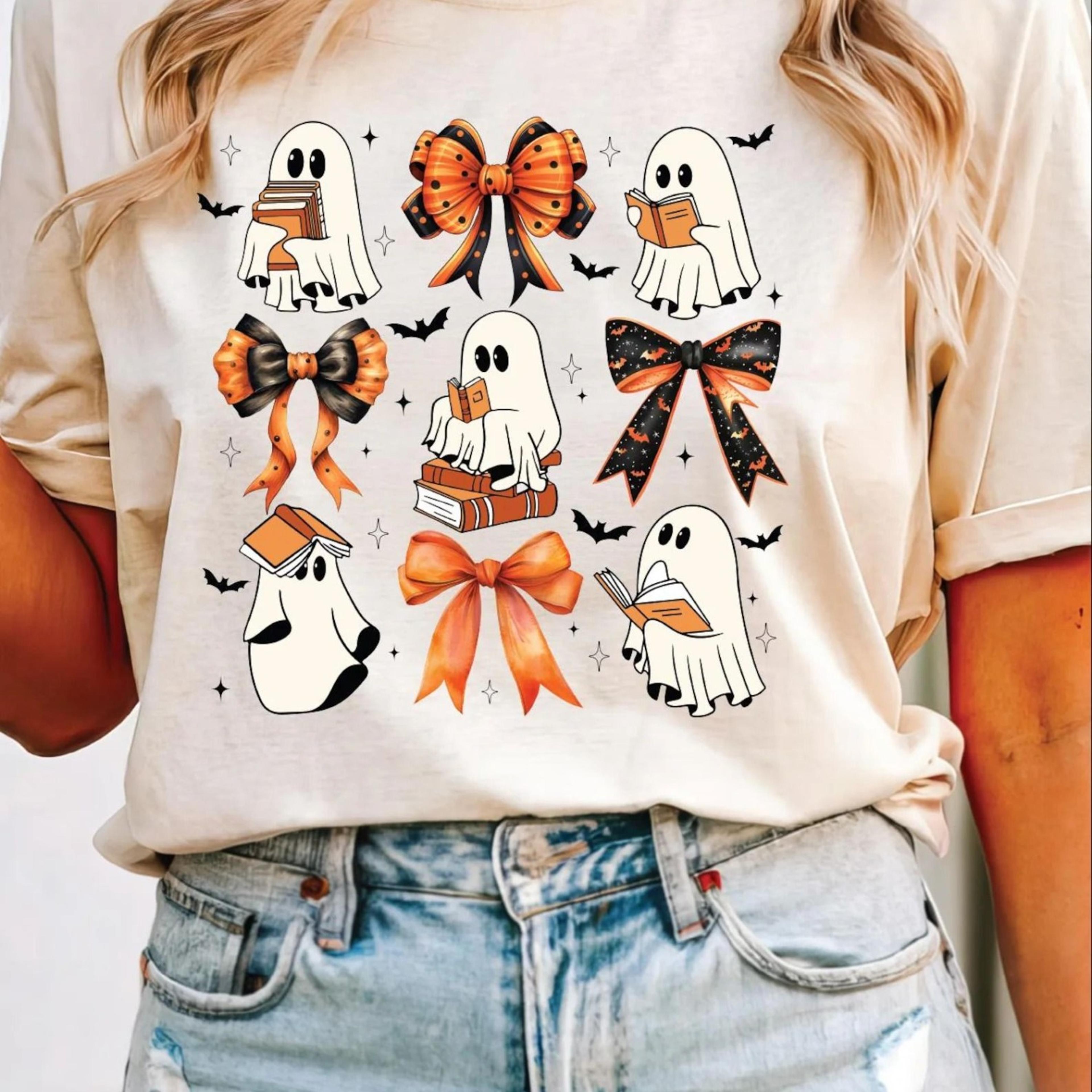 ghost reading book halloween t-shirt