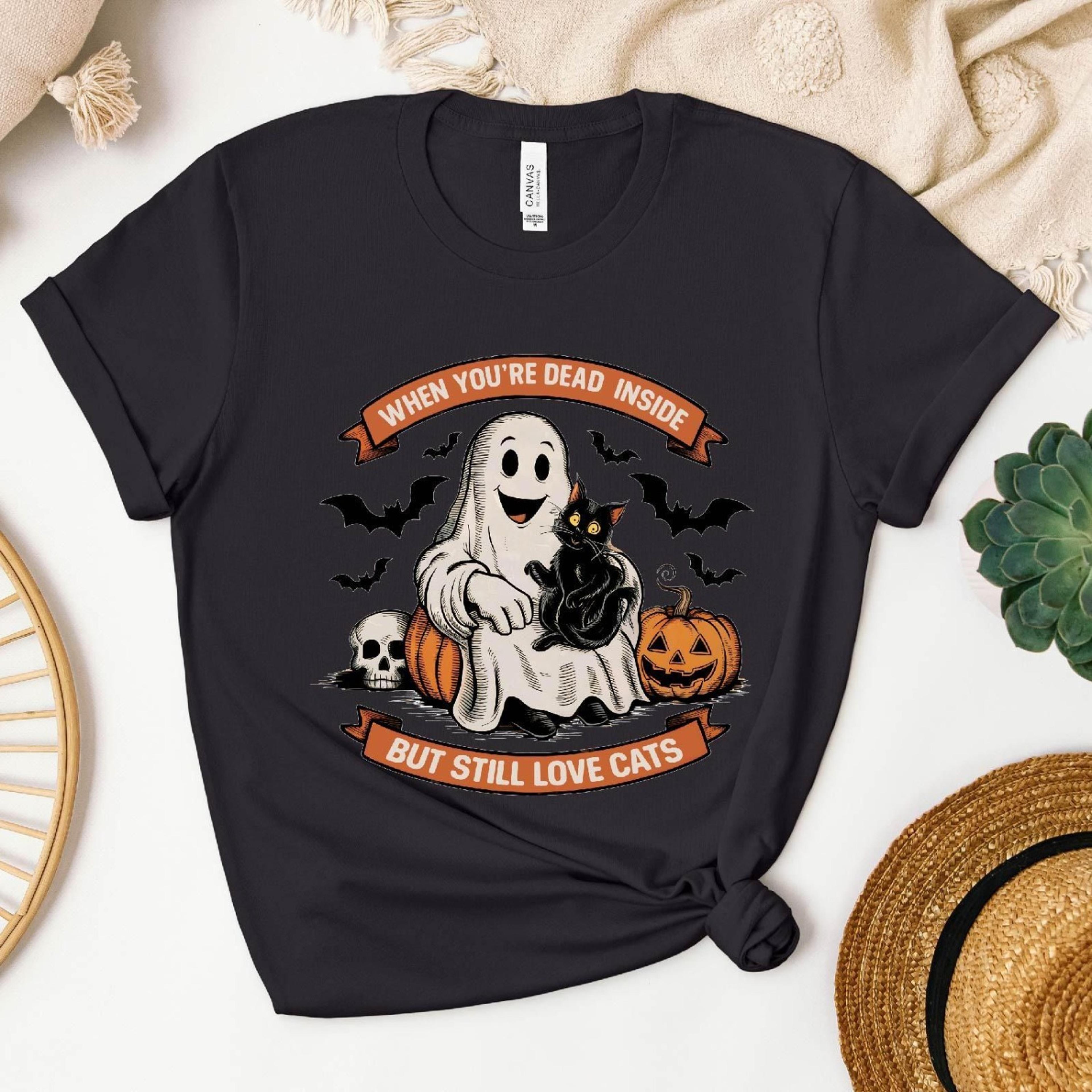 funny ghost cat t-shirt vintage halloween tee