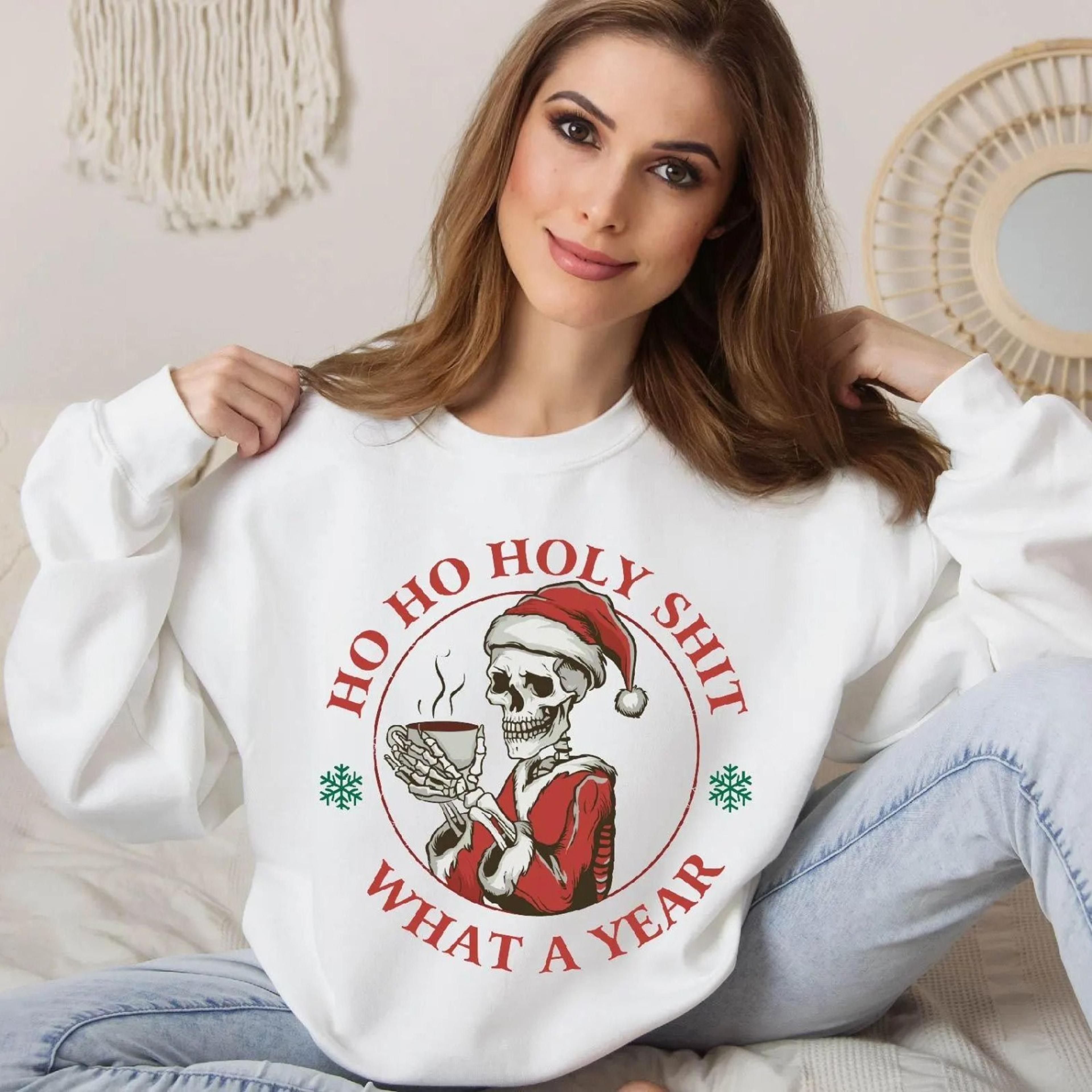 funny skeleton santa christmas sweatshirt – holiday humor gift