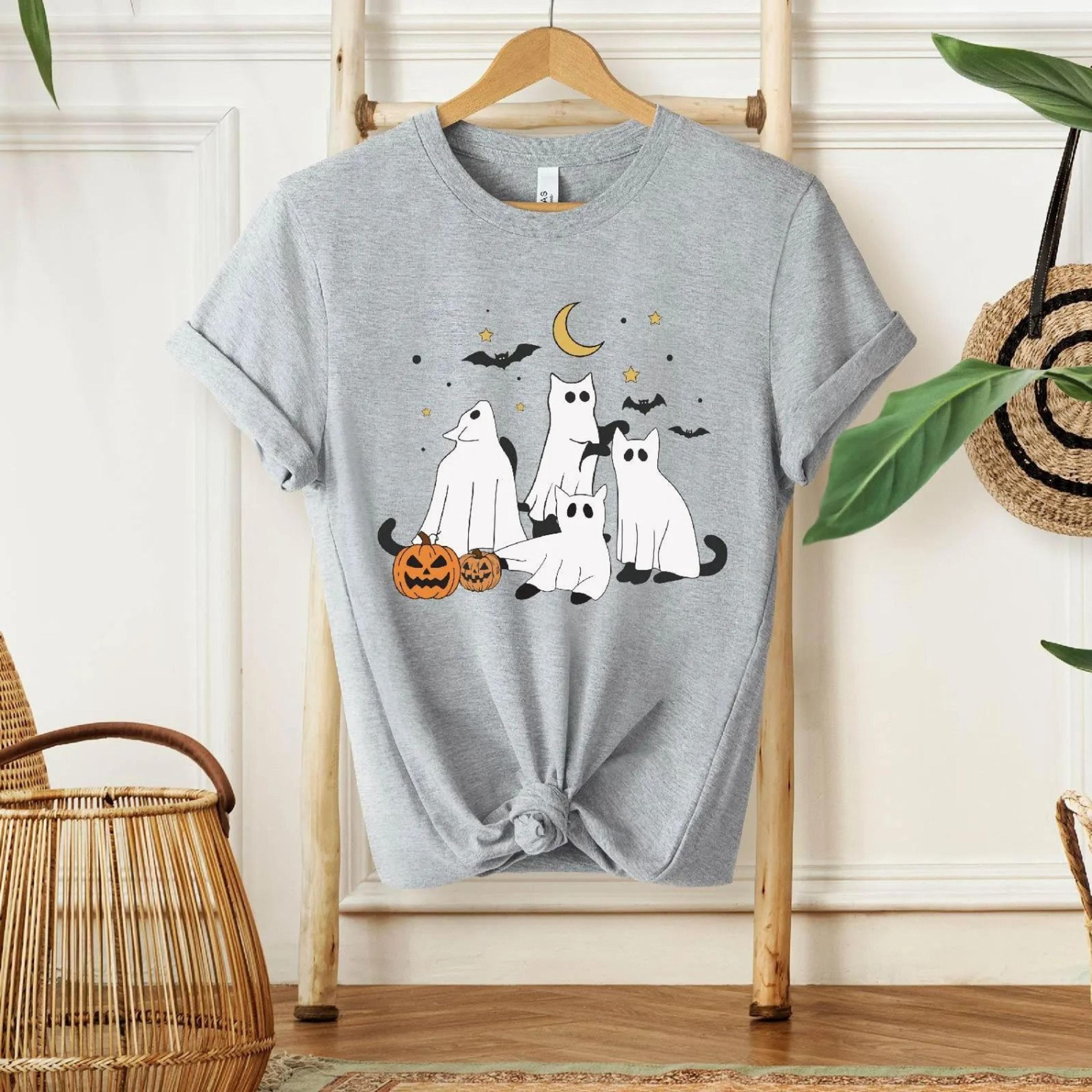 cute ghost cat t-shirt, halloween tee, cat lover gift
