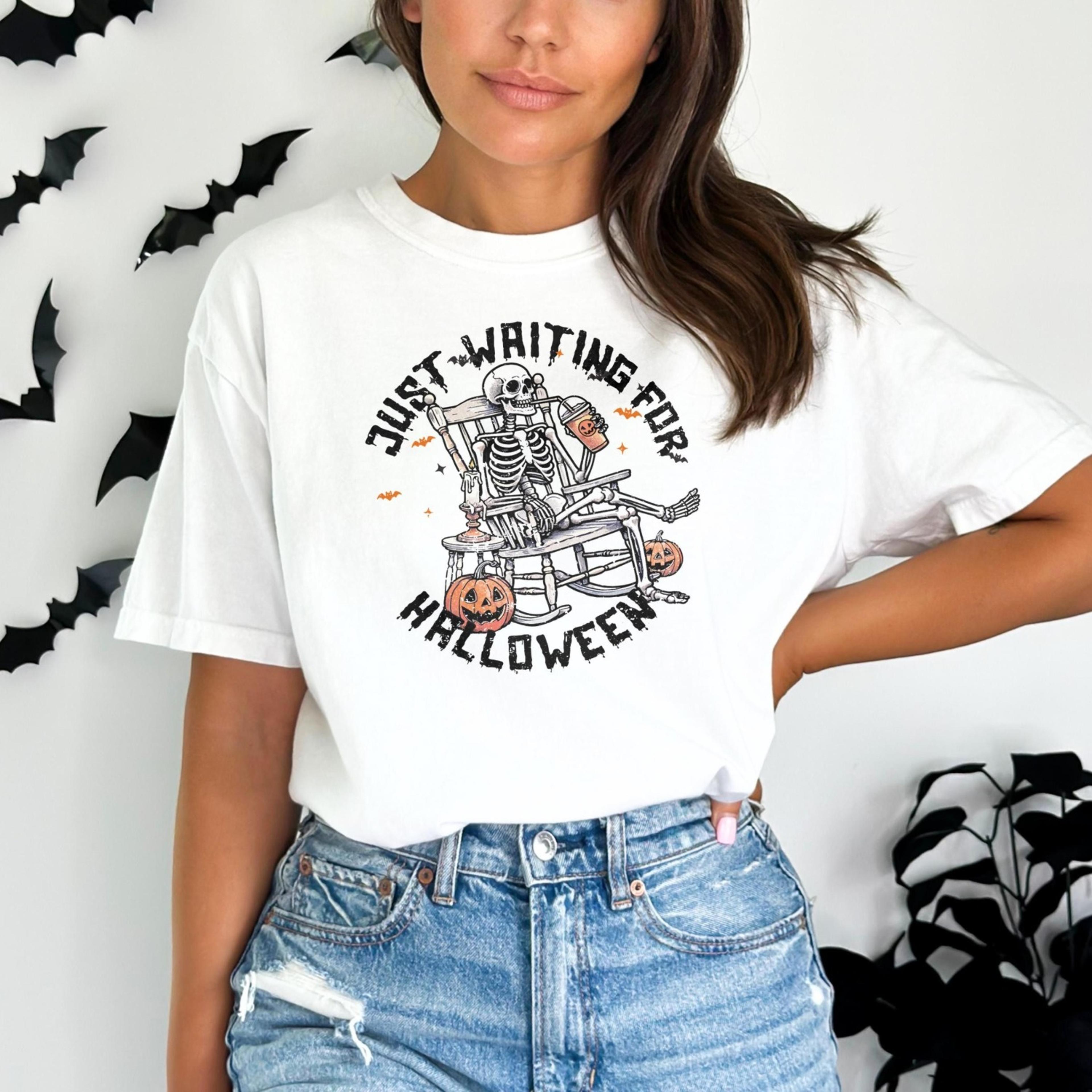 skeleton halloween shirt distressed grunge waiting tee, vintage cotton blend unisex fit