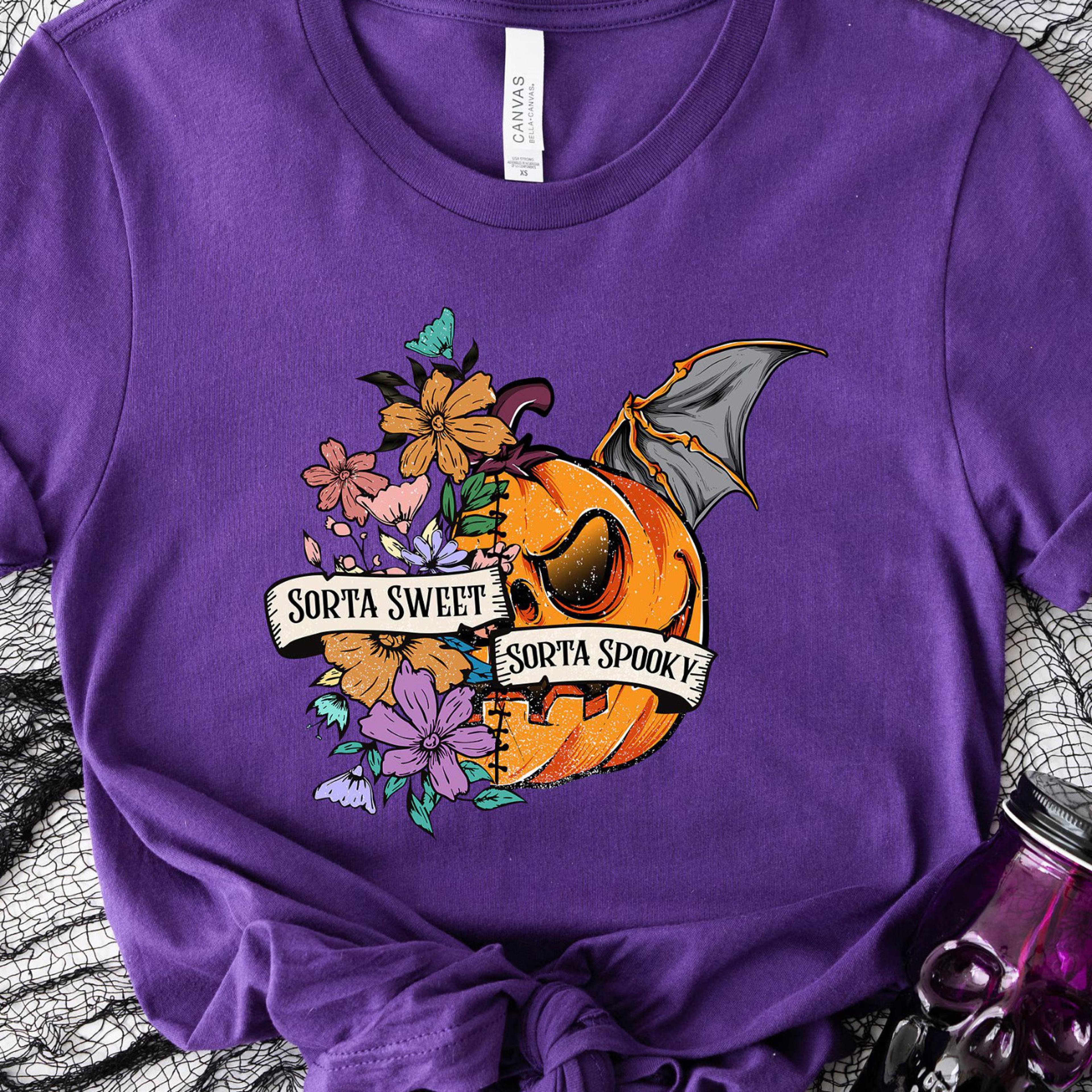 sorta sweet sorta spooky halloween pumpkin floral shirt