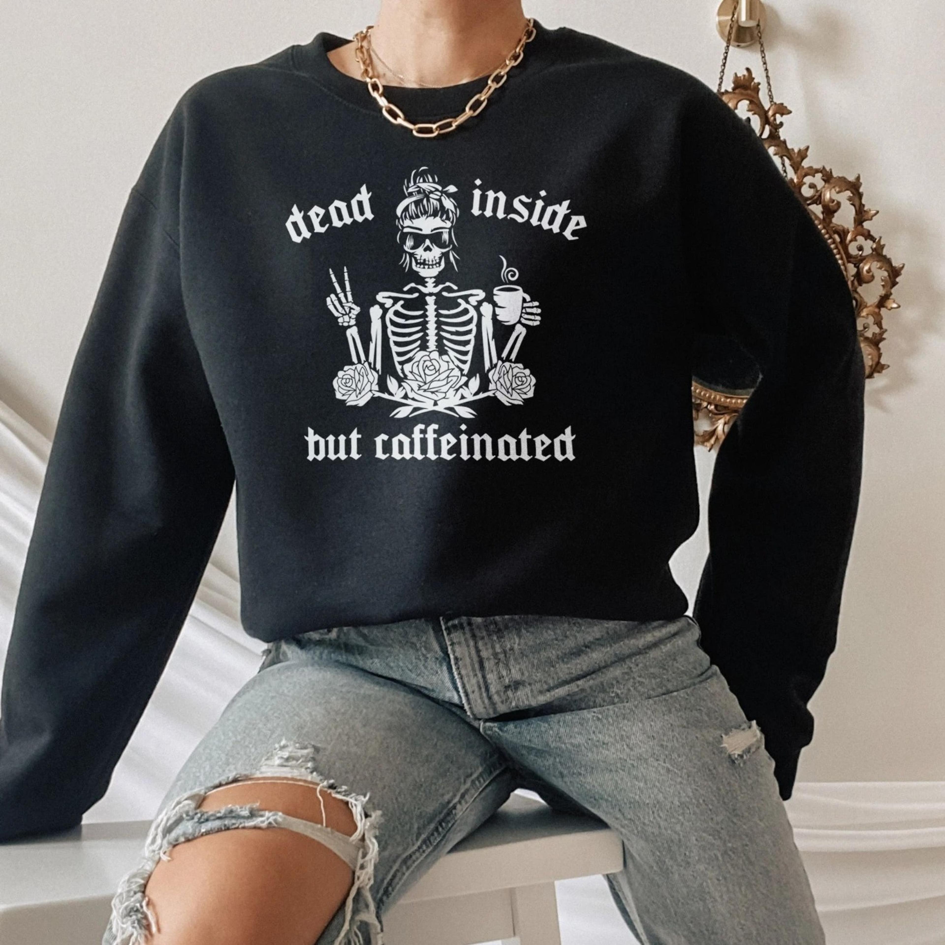 skeleton coffee sweatshirt - black halloween pullover, caffeinated vibe