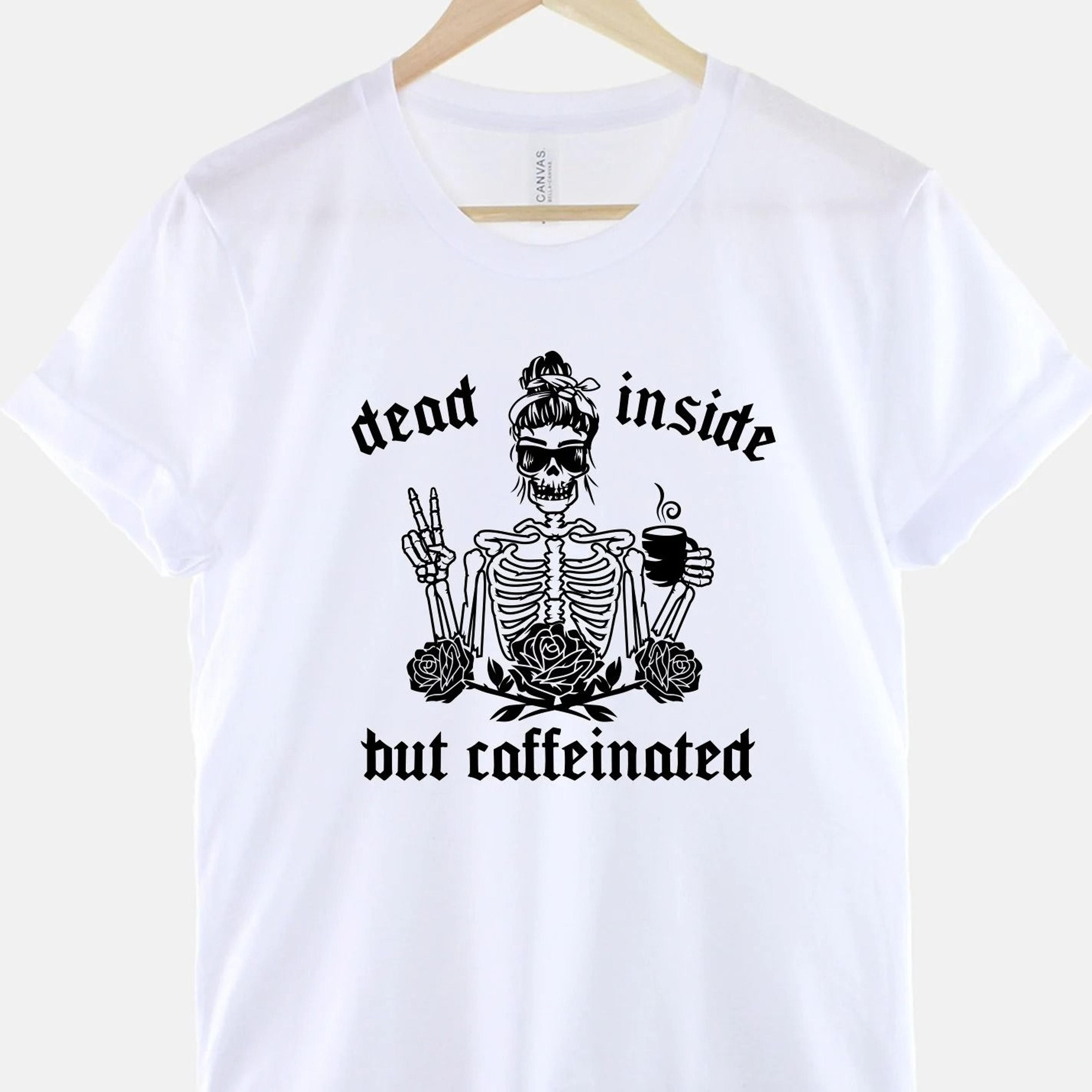 skeleton woman coffee shirt – gothic halloween graphic tee, soft cotton unisex apparel
