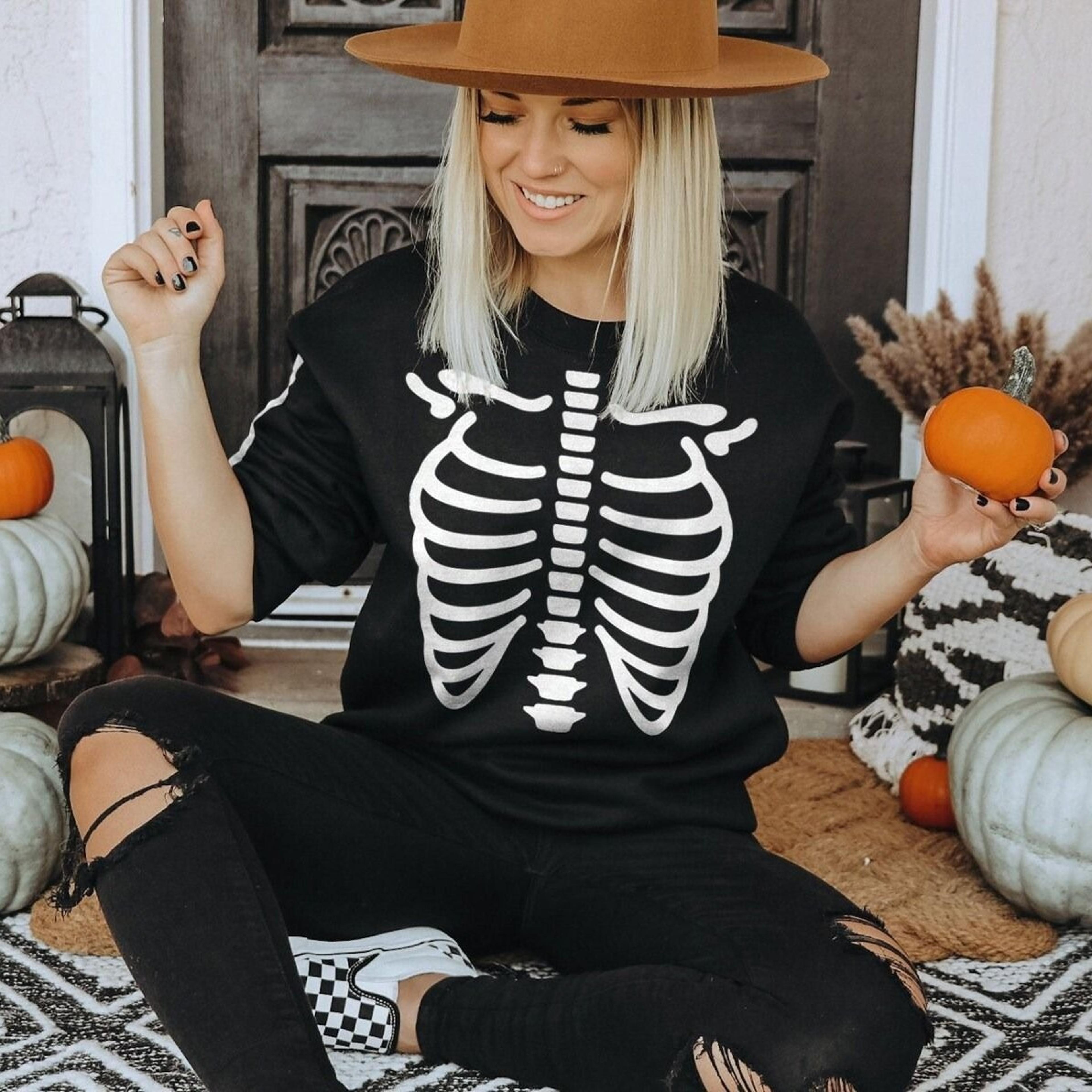 skeleton sweatshirt halloween, cotton-blend long sleeve