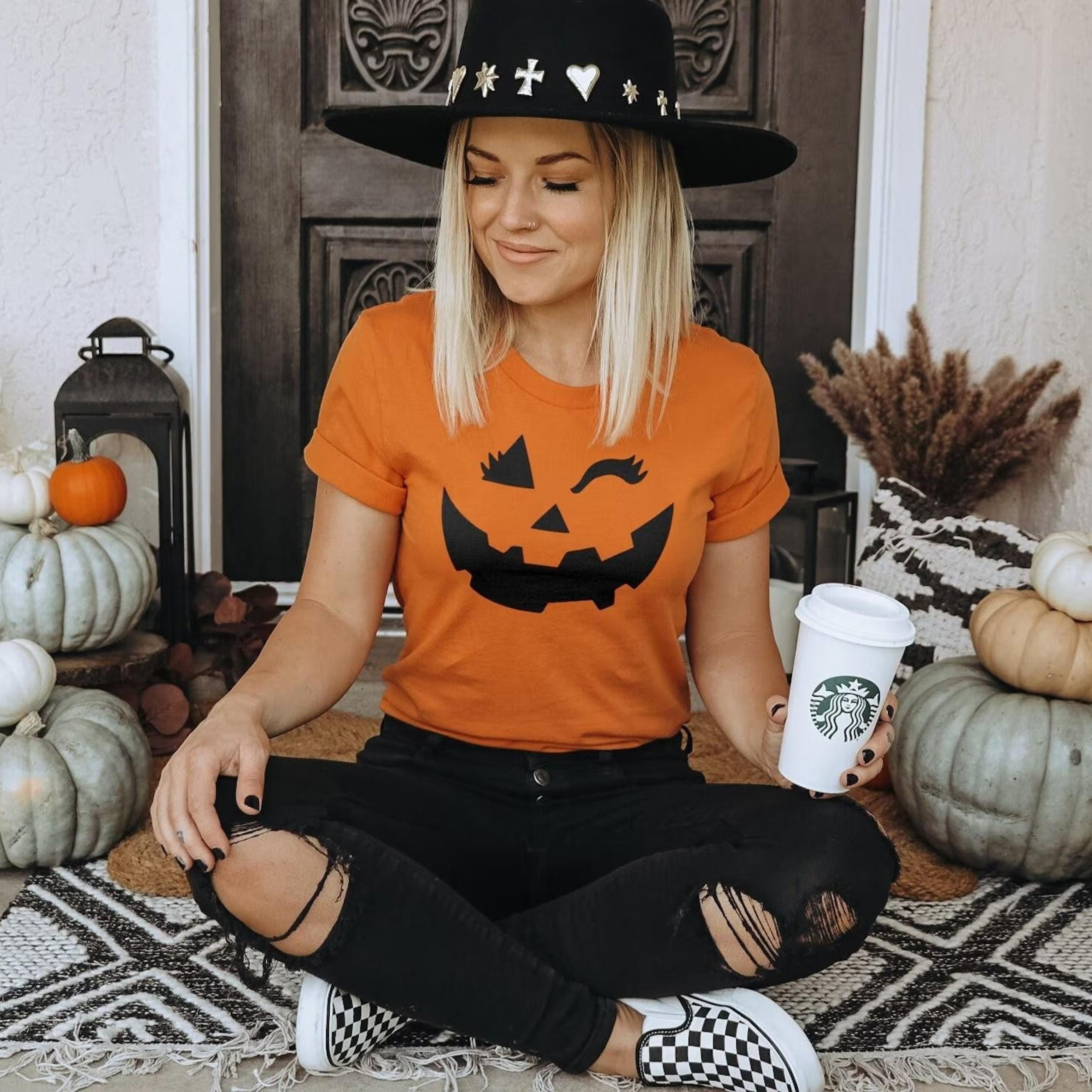 pumpkin face halloween t-shirt, funny pumpkin shirt, spooky halloween graphic tee, jack o lantern top
