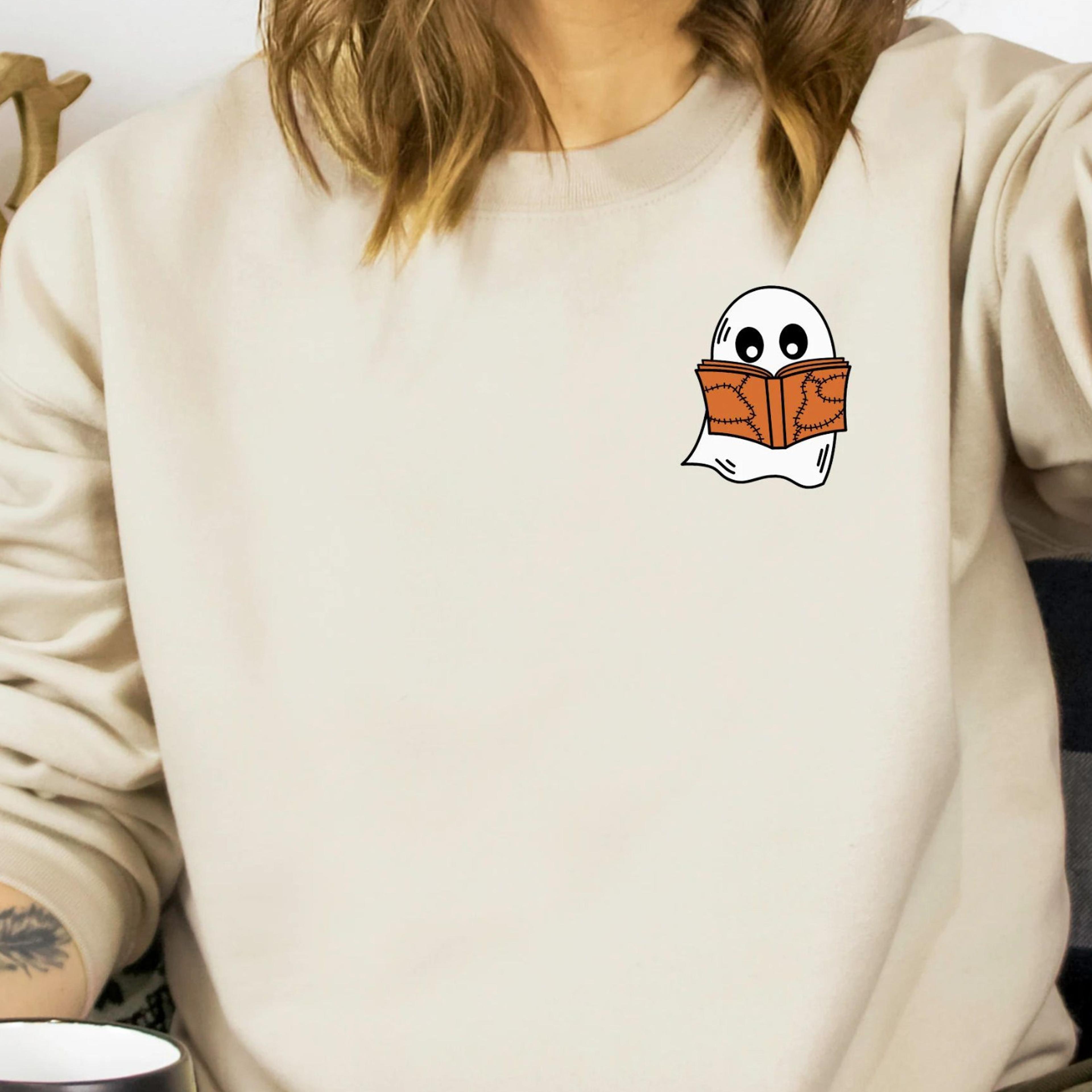 ghost book lover shirt cute pocket ghost halloween tee