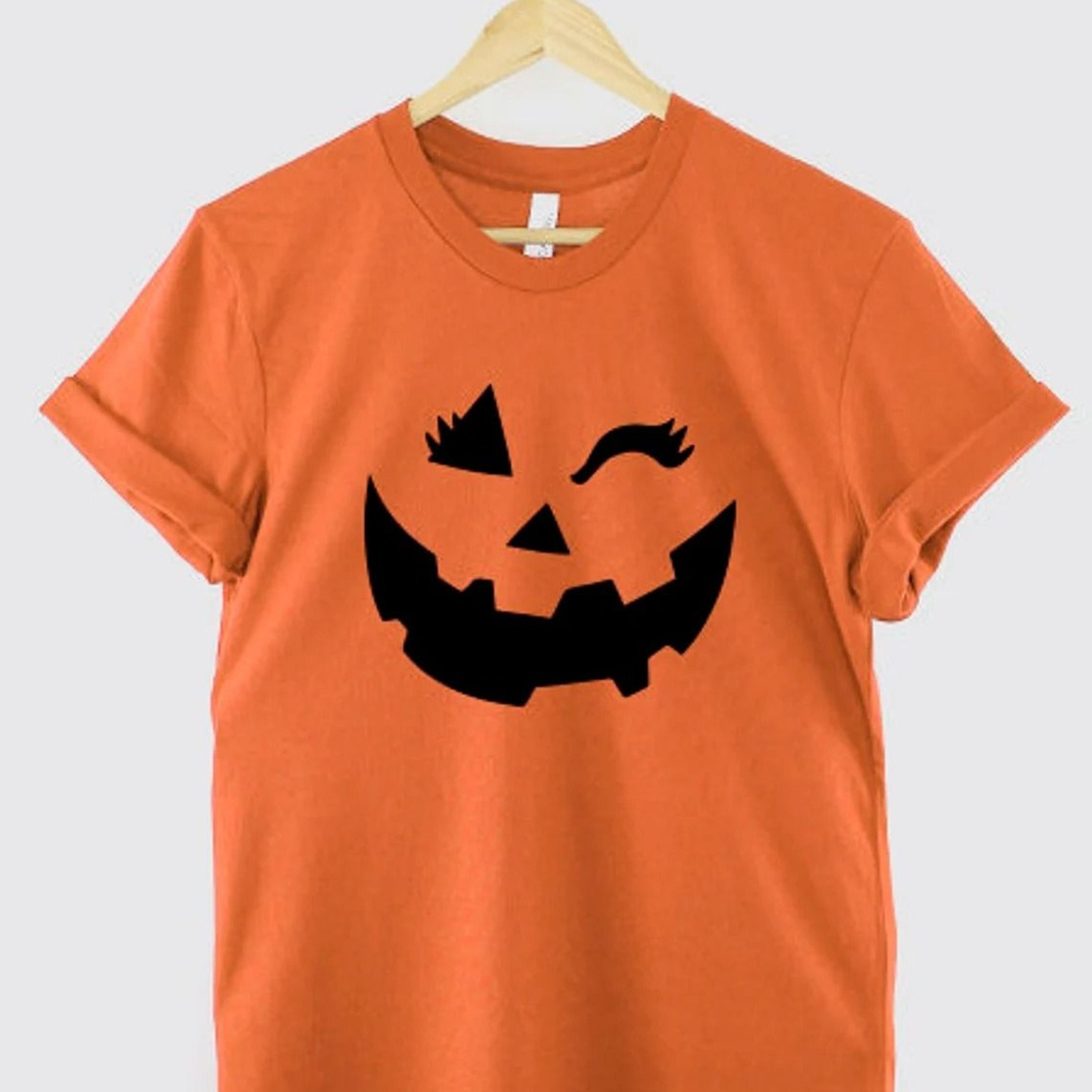 girls halloween pumpkin face shirt winking costume tee