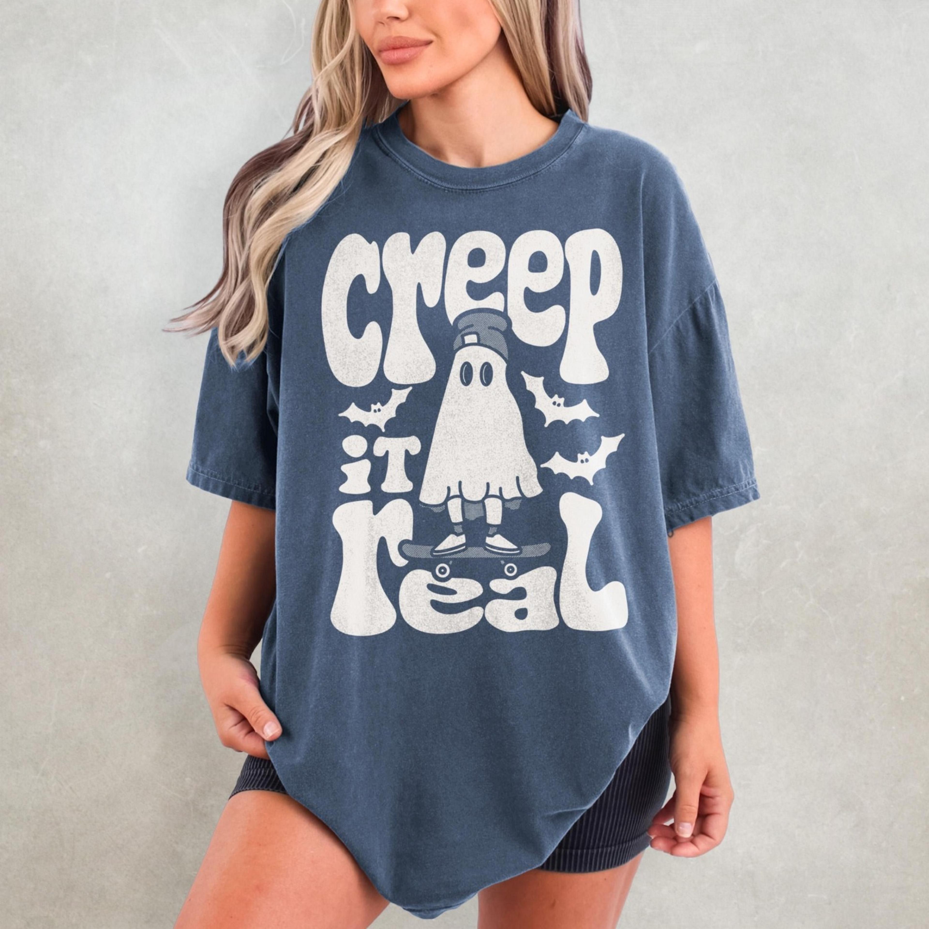 creep it real ghost shirt, retro halloween t-shirt, cute fall tee, funny trick or treat shirt, oversized
